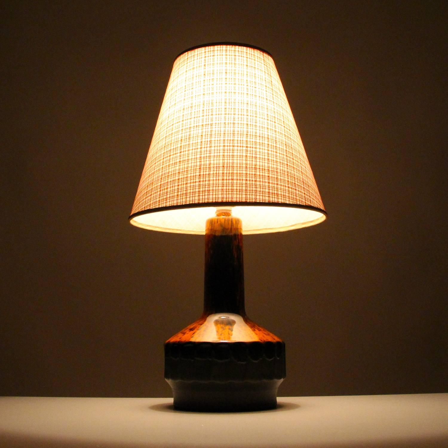 Danish Table Lamp by Ernst Keramik, 1970s, Gorgeous Stoneware Table Lamp with Shade For Sale