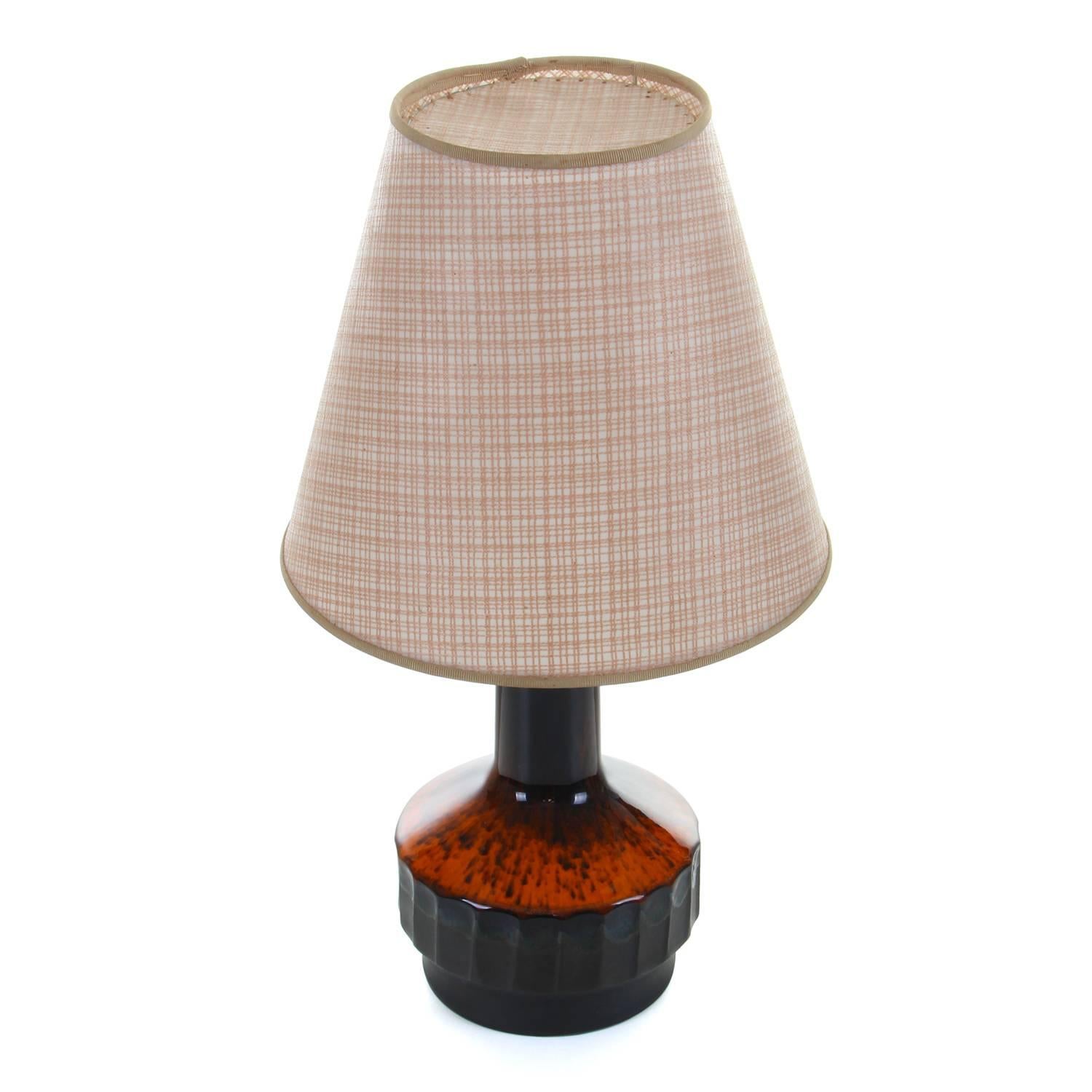 Glazed Table Lamp by Ernst Keramik, 1970s, Gorgeous Stoneware Table Lamp with Shade For Sale