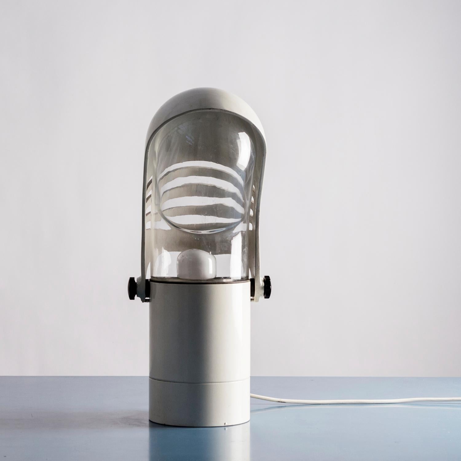 Table Lamp by Ezio Didone in White Painted Aluminum and Clear Glass, 1970s 1