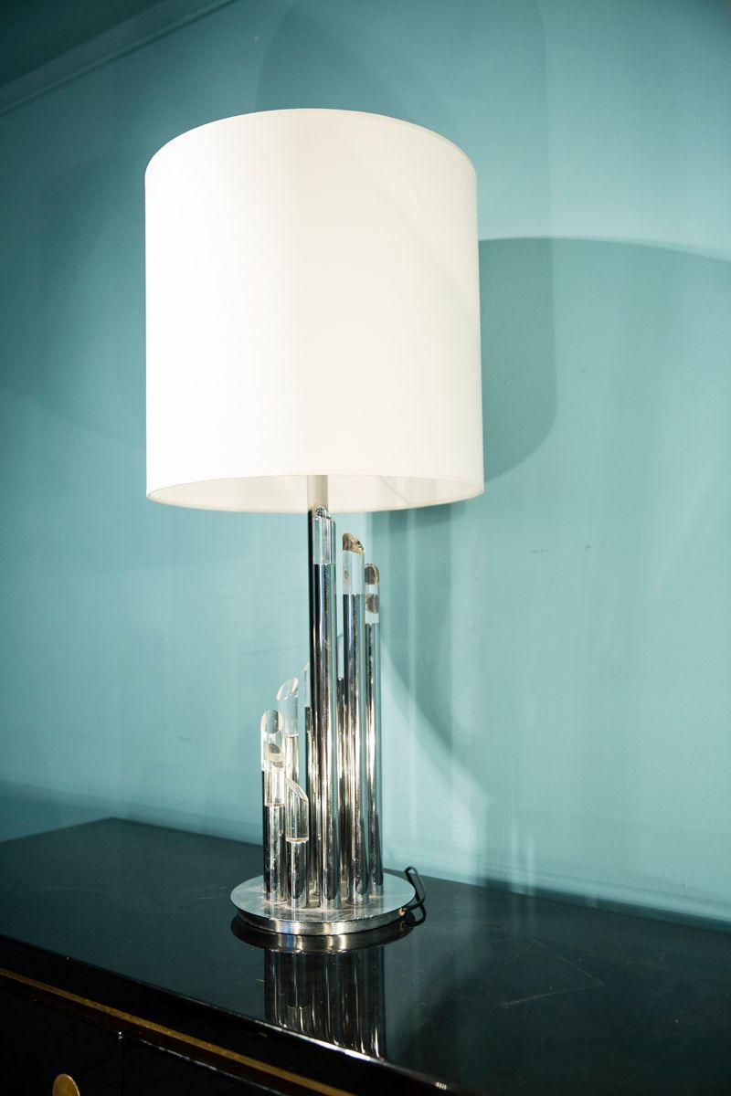 Table lamp signed by Gaetano Sciolari in steel and plexiglass.
Lampshade redone as original.
Italian work, circa 1970.