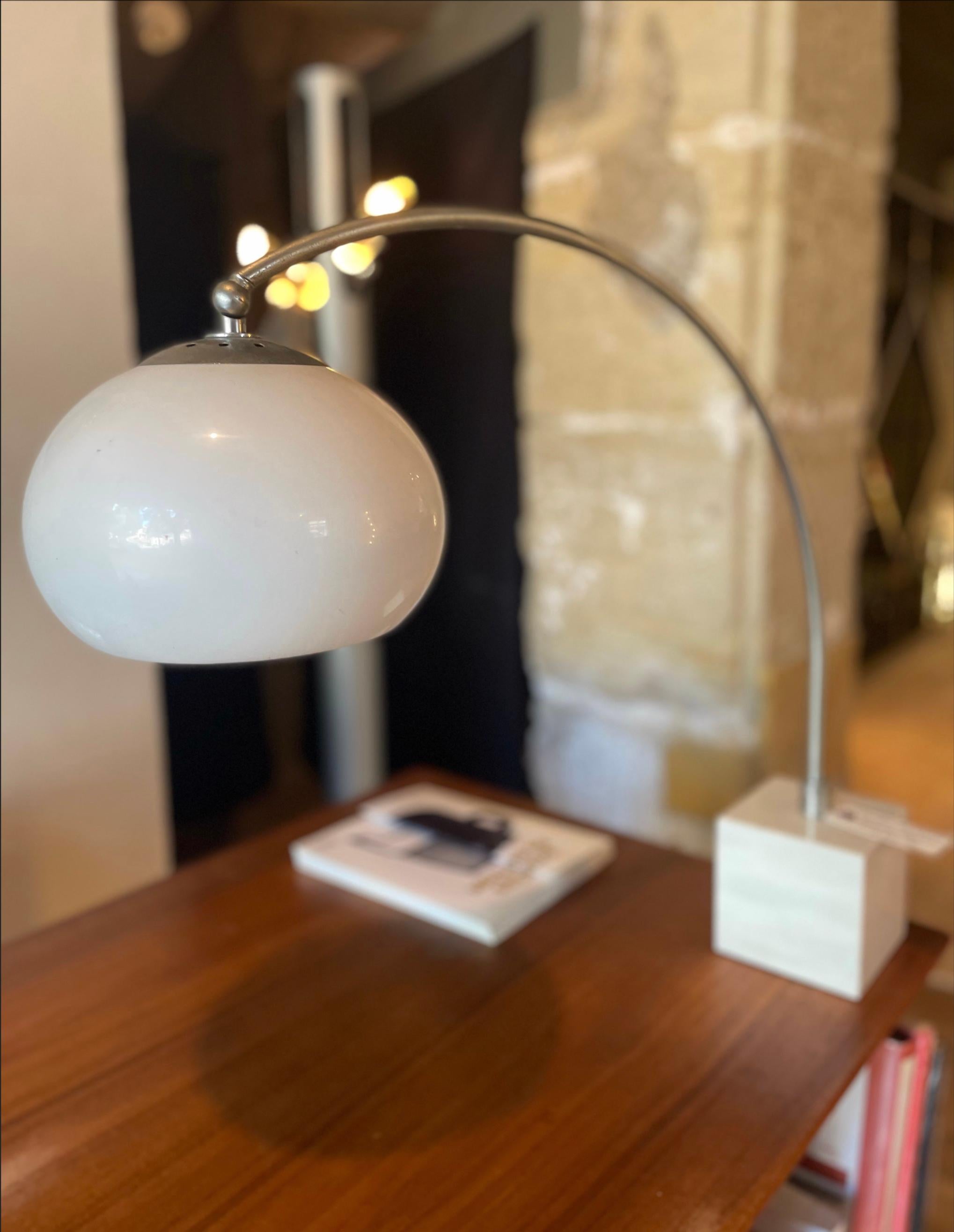 Italian Table Lamp by Goffredo Reggiani, Italy 60-70 Marble Opaline Glass Mid-Century For Sale