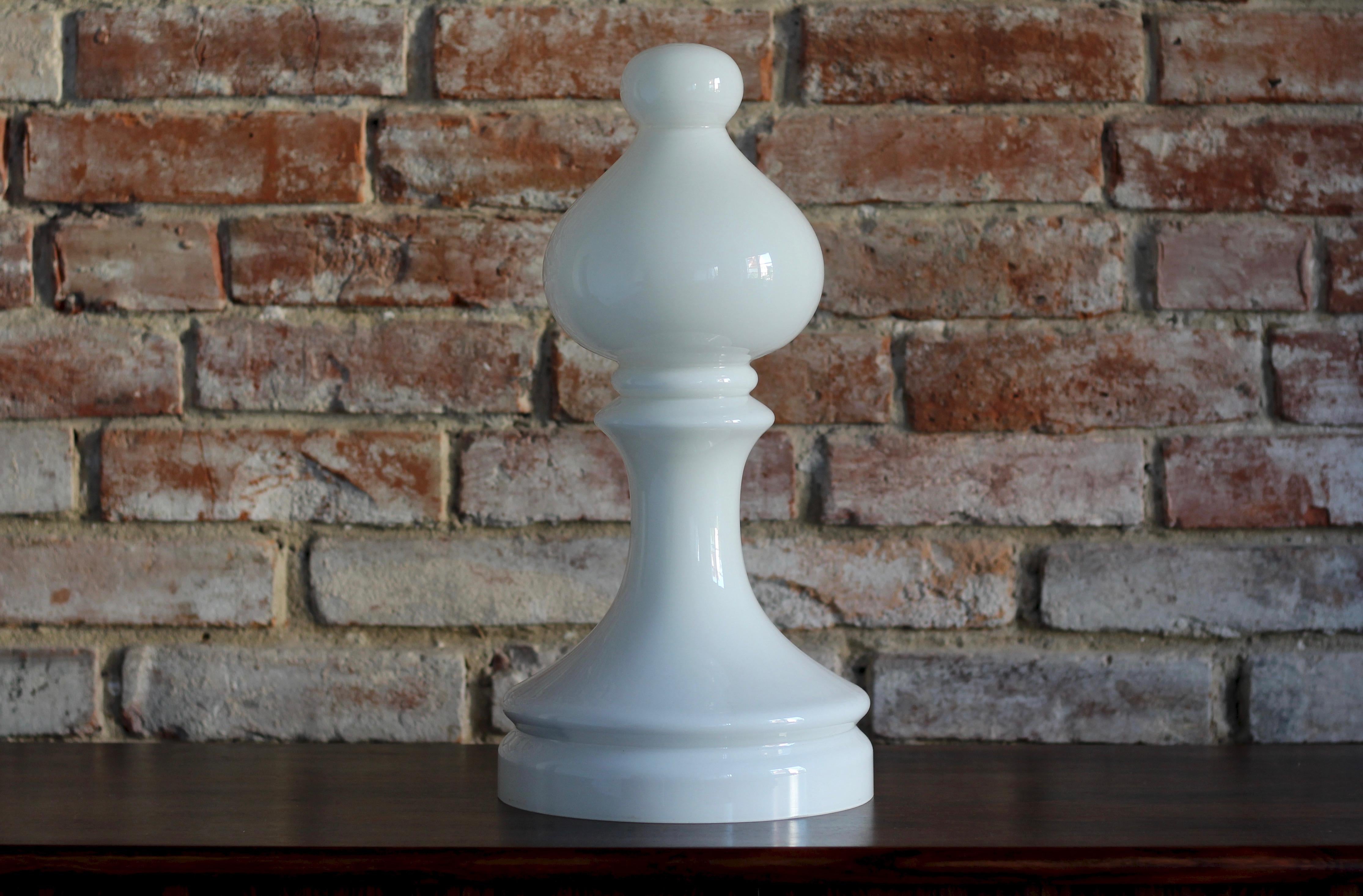 The chess figures lamps collection was designed by Ivan Jakeš (Czech sculptor, painter, master ceramist and industrial Artist) in 1970s and produced for Osvetlovací Sklo in Valašské Mezirící. They are often characterized as lightning sculpture