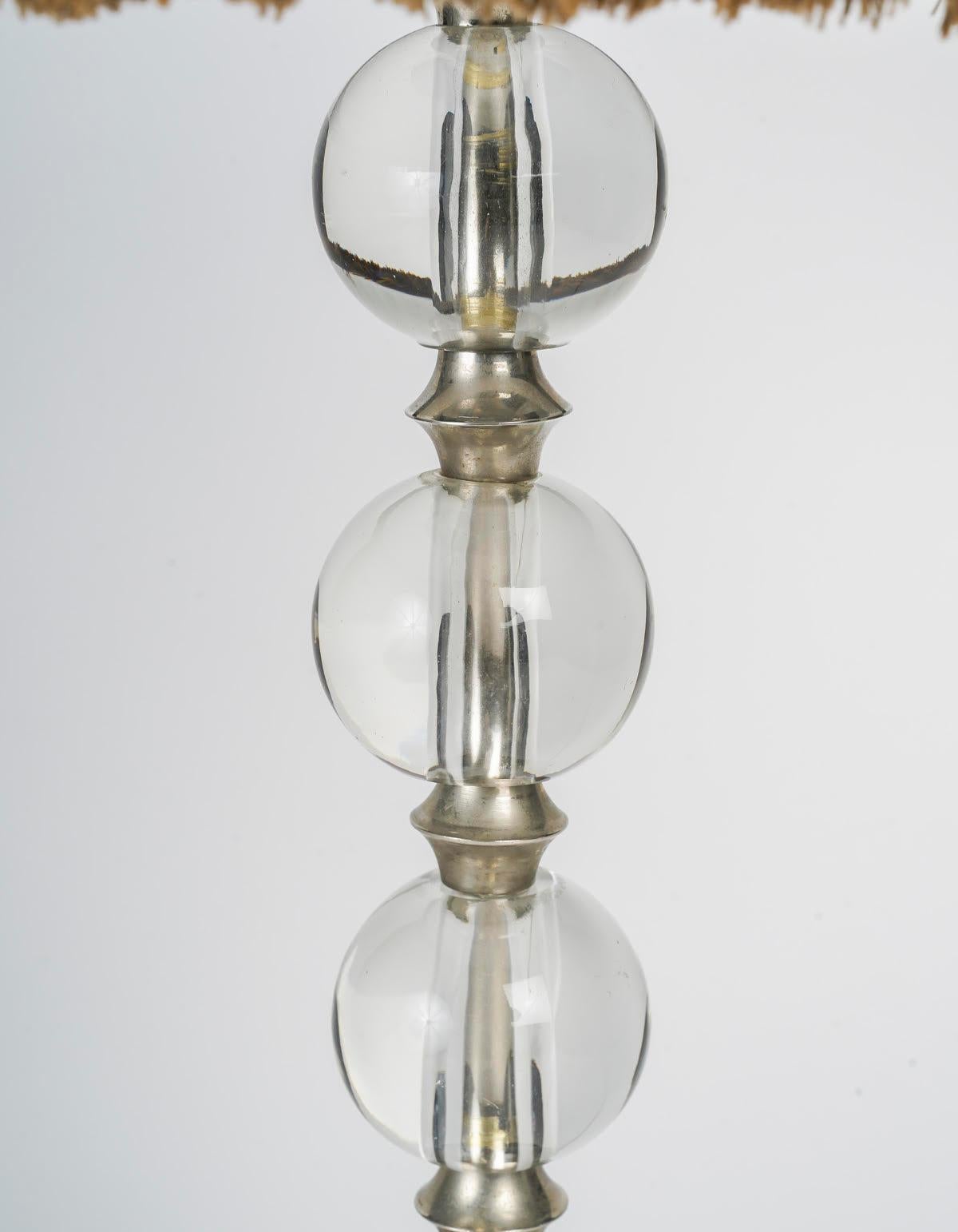 Mid-Century Modern Table Lamp by Jacques Adnet in Silvered Metal and Crystal Boulle. For Sale