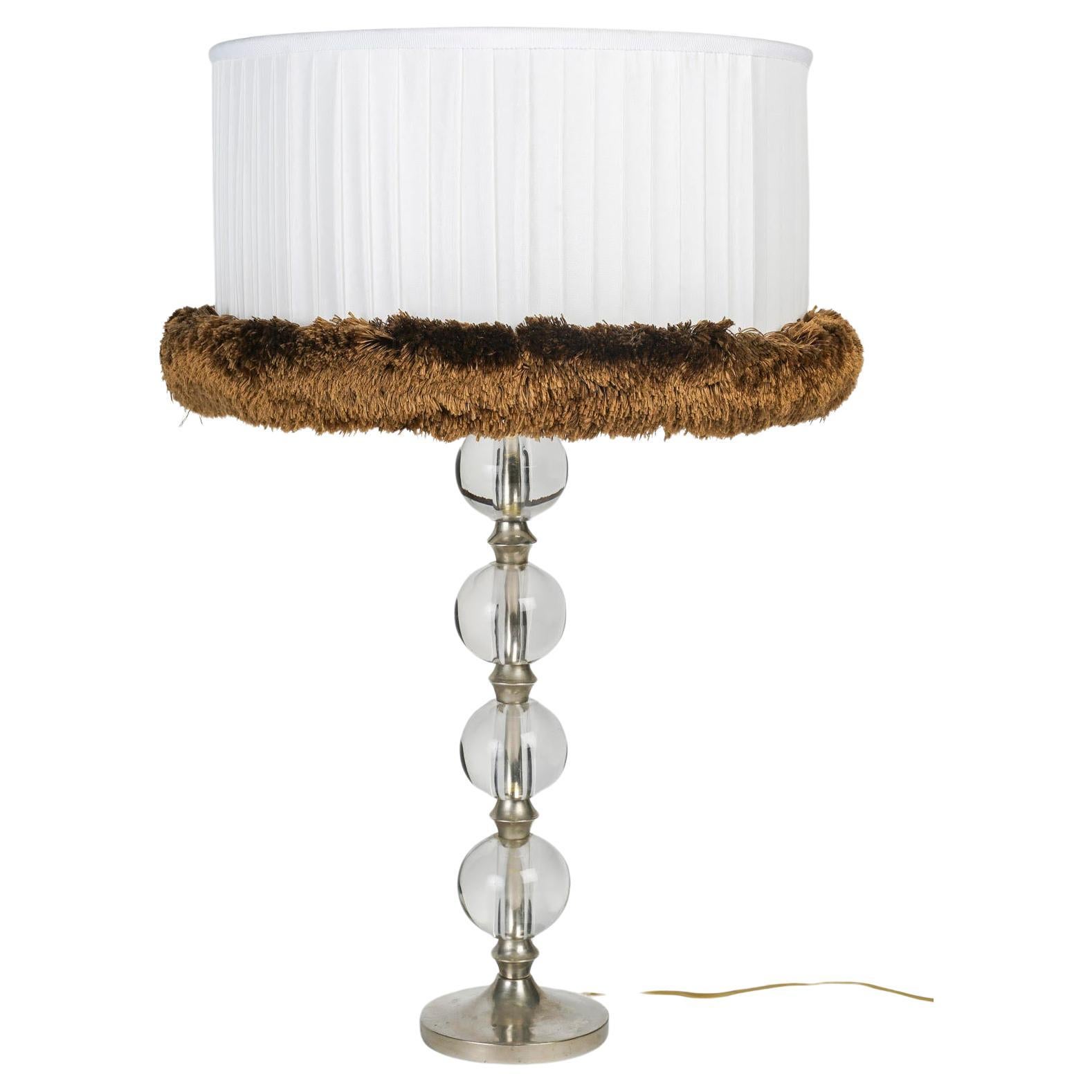 Table Lamp by Jacques Adnet in Silvered Metal and Crystal Boulle.