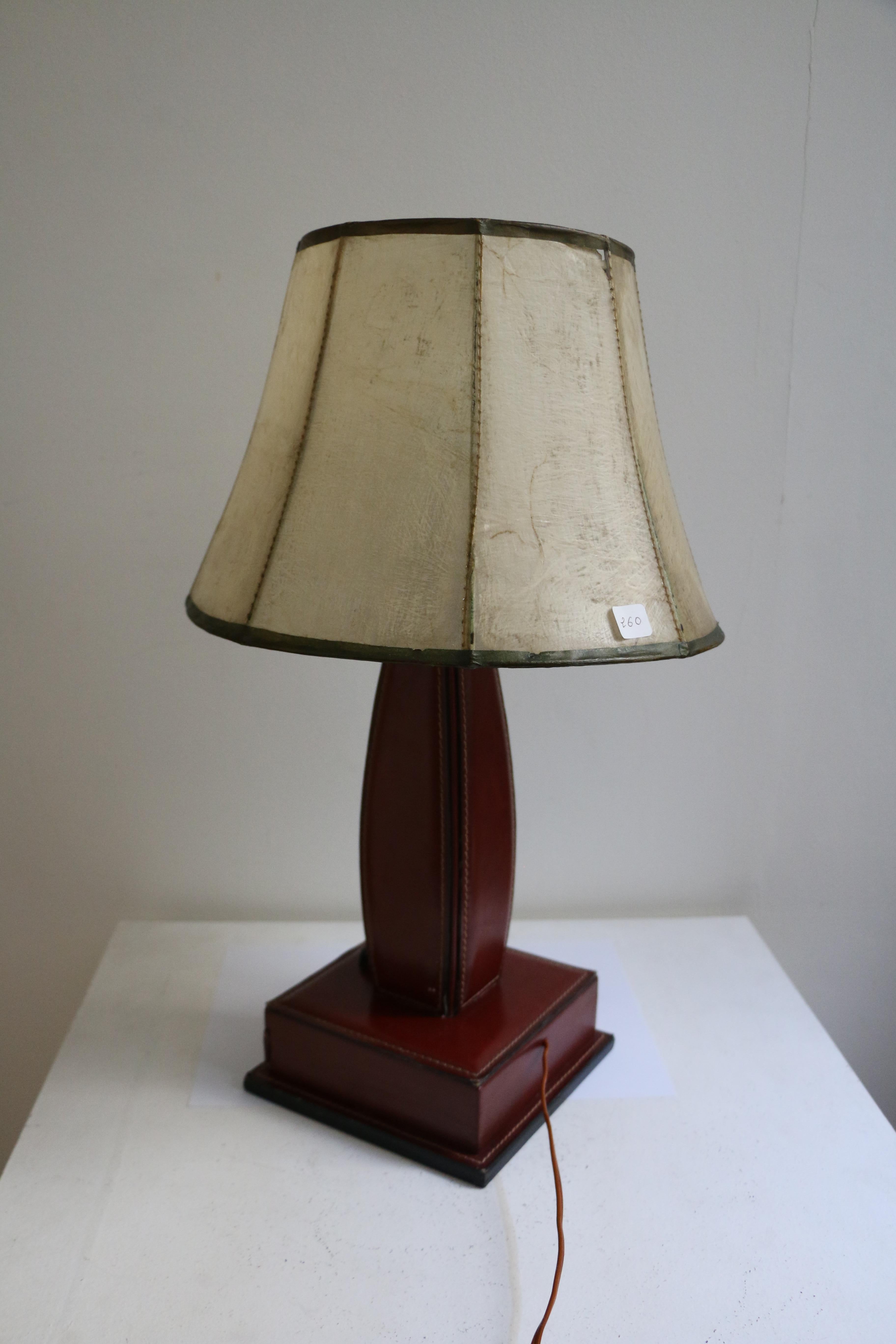 Table Lamp by Jacques Adnet, Stitched Leather, France, 1950s In Good Condition In Paris, FR