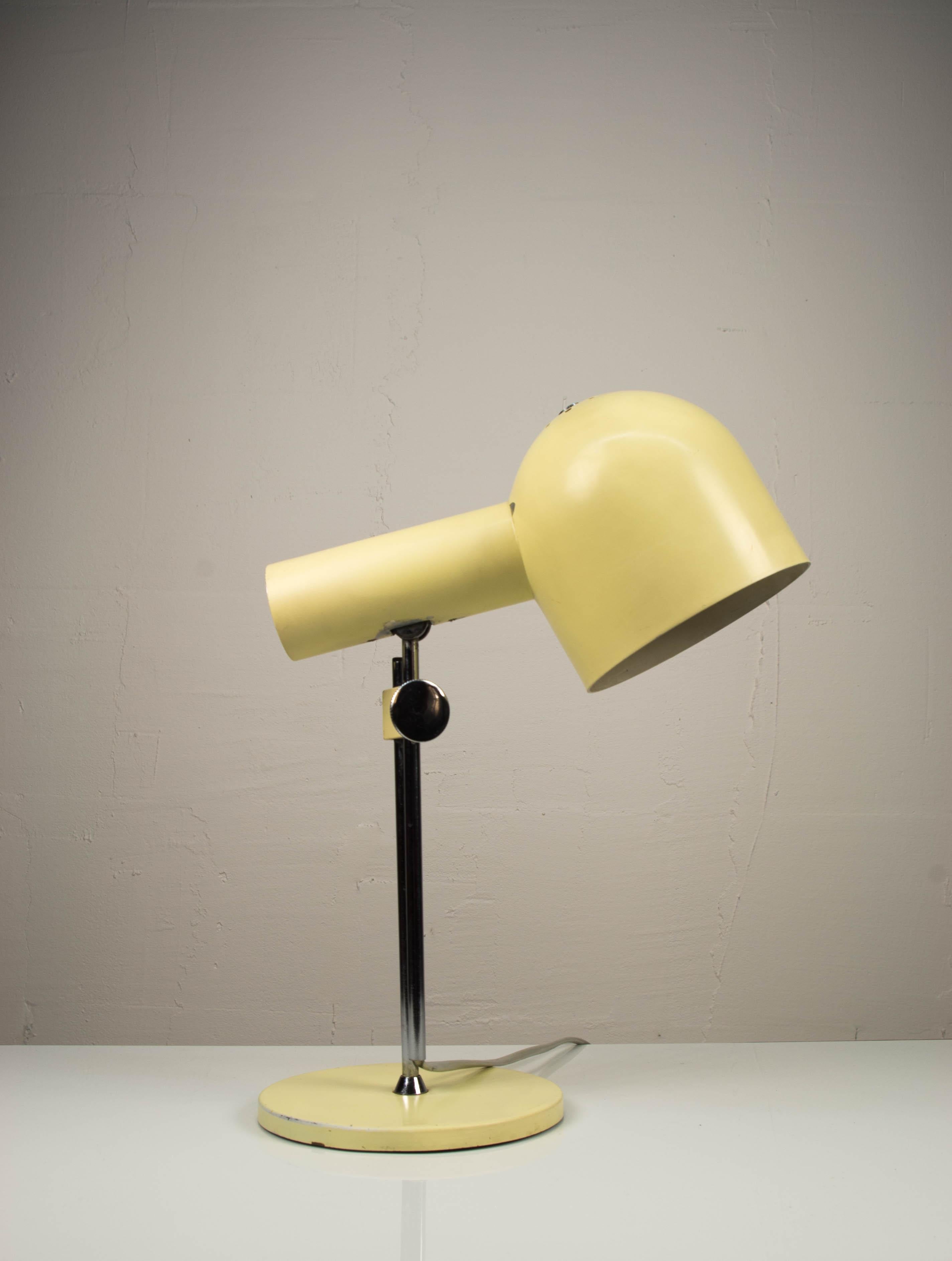 Rare type of table lamp made by Napako in Czechoslovakia in 1970s
Minor age patina
Adjustable height
1x40W, E27 bulb 
US plug adapter included
