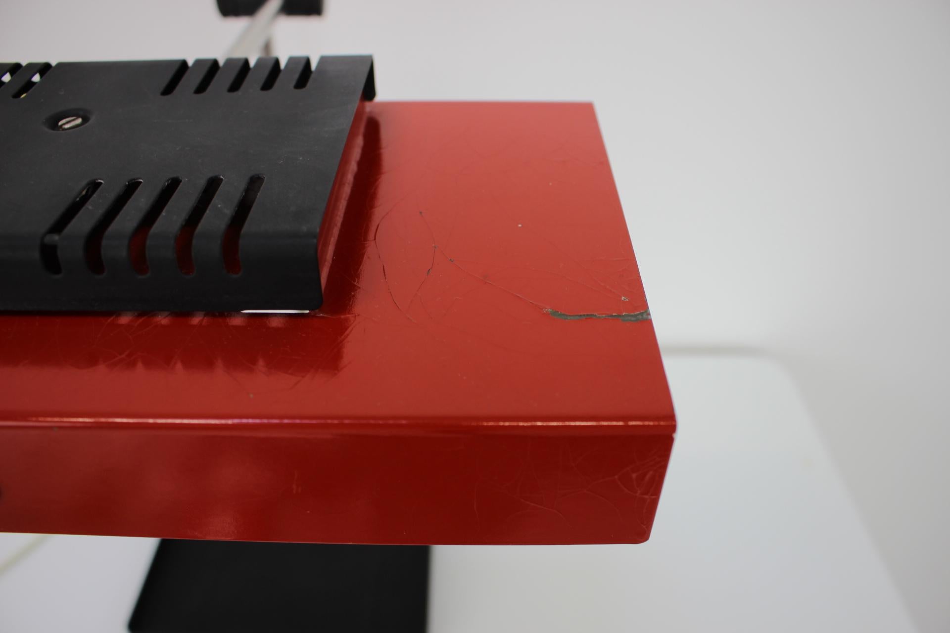 Designed by Josef Mara, manufactured by Tesla in the 1990's, in Czechoslovakia.
Made of metal, chrome and plastic.
Repolished, cleaned, in original condition, shows signs of use (such as cracking of the paint).
Fully functional.
