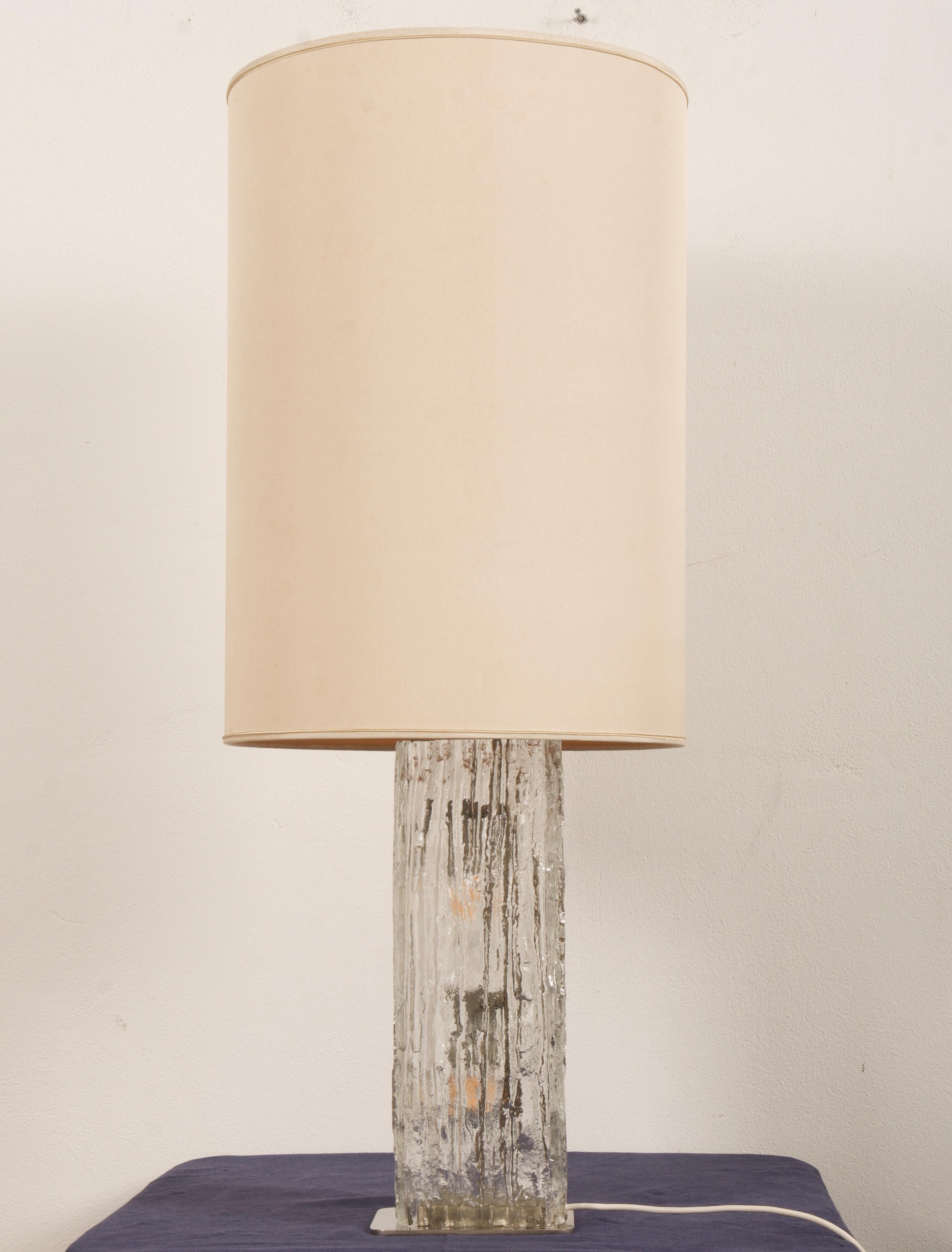 Mid-Century Modern Table Lamp by Kalmar Frankenberg with an Illuminated Ice Glass Stand For Sale