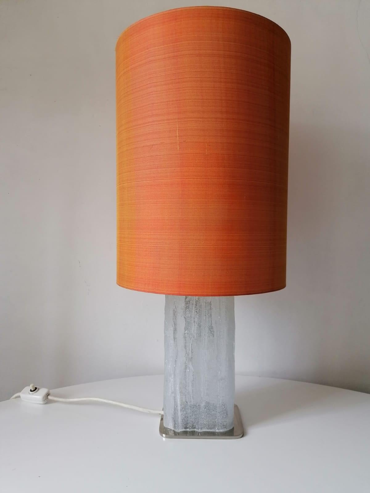 Mid-Century Modern Table Lamp by Kalmar Vienna with Illuminated Ice Glass Stand For Sale