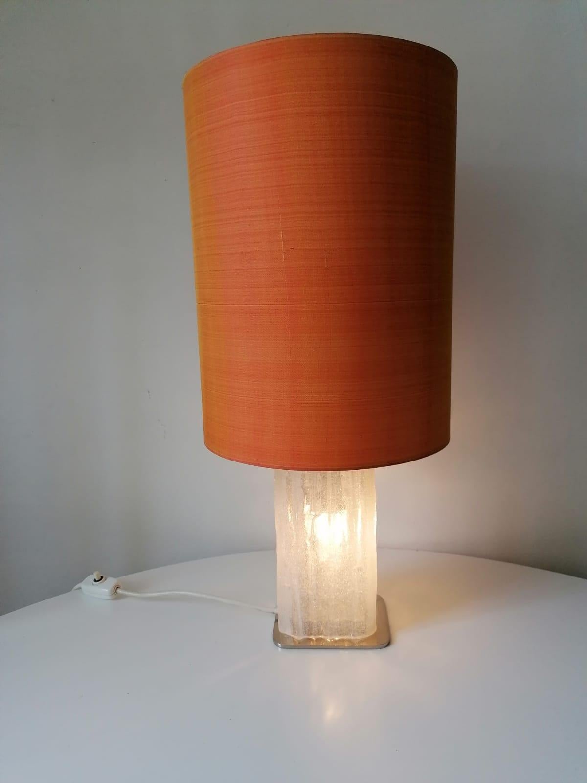 Mid-20th Century Table Lamp by Kalmar Vienna with Illuminated Ice Glass Stand For Sale