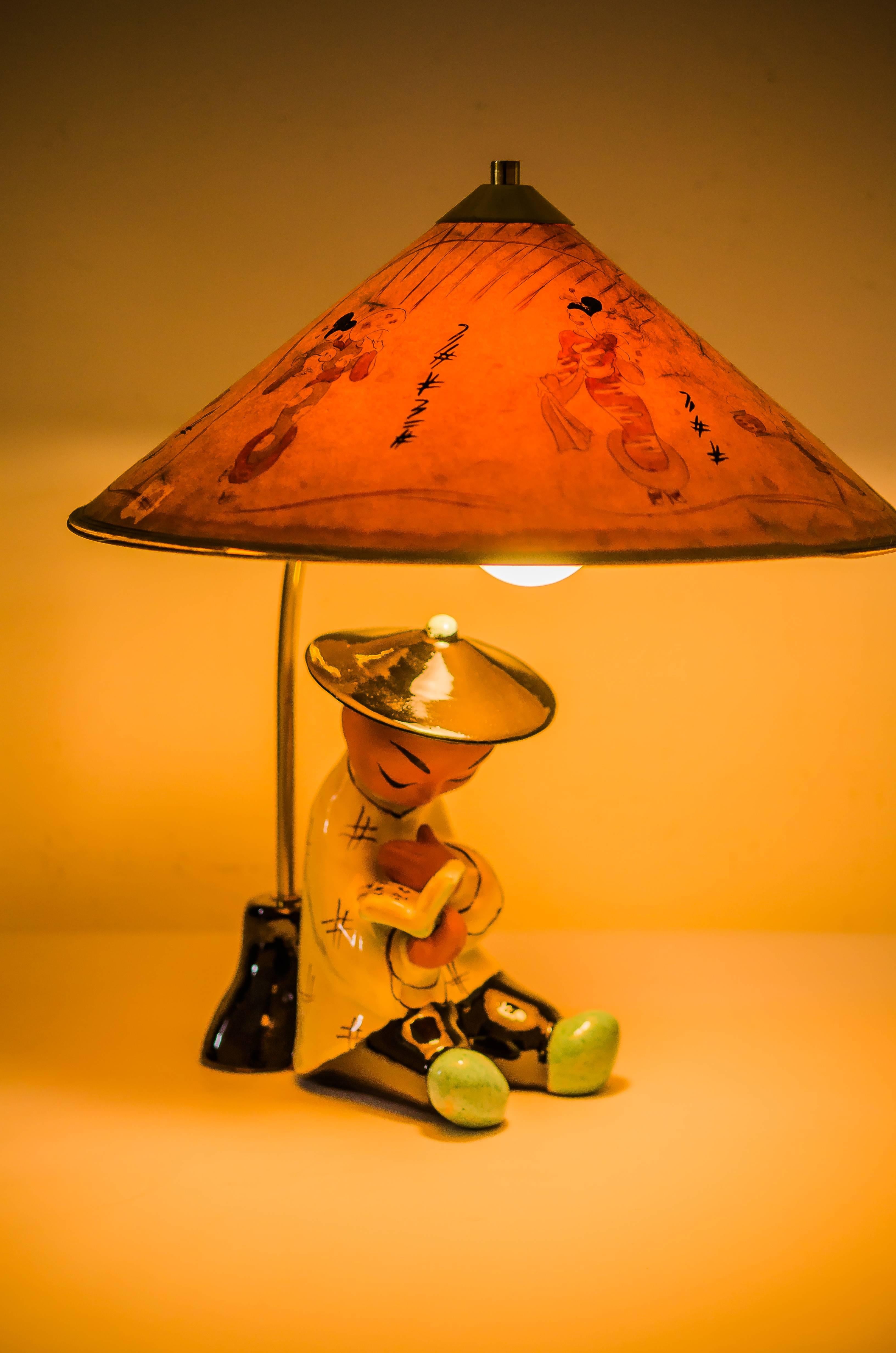 Table lamp by Karli Bauer, circa 1950s
Original shade
Original condition
The condition is not perfect but it is original.
   