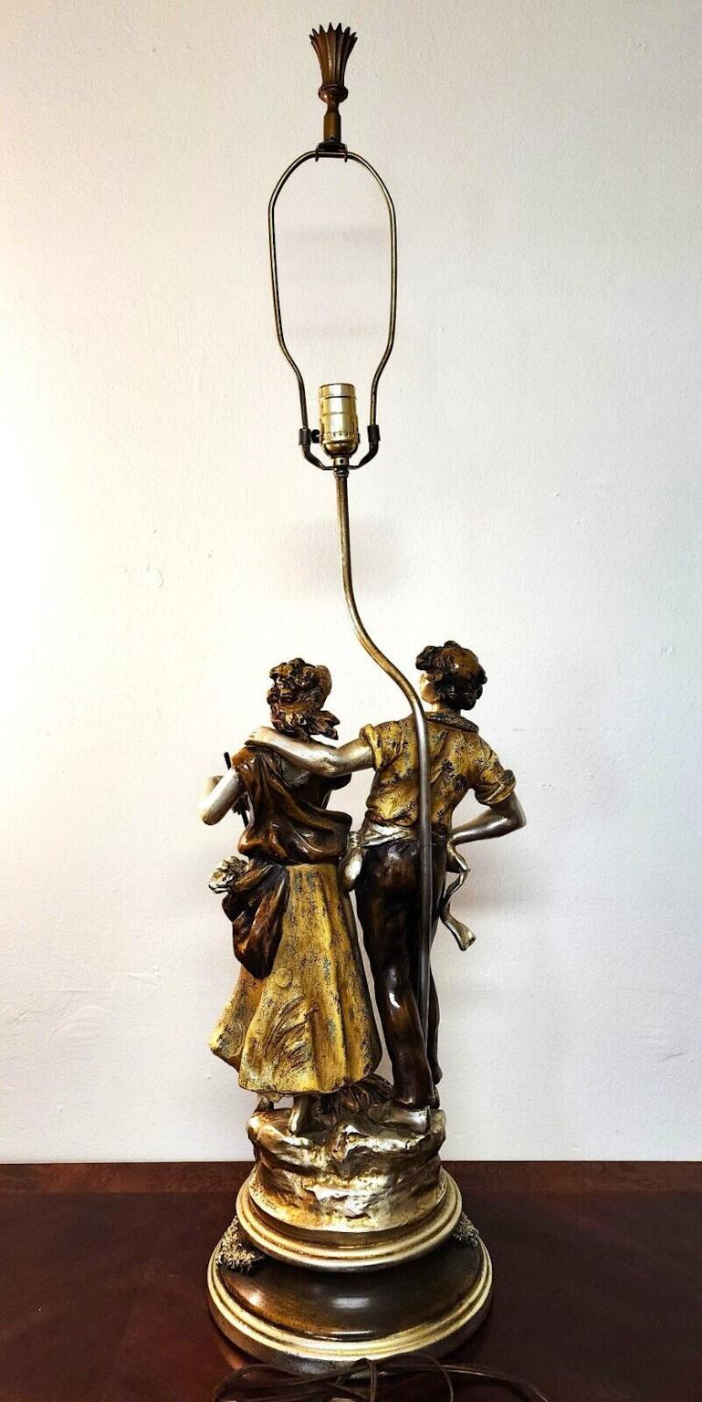 Table Lamp by L & F Moreau Farm Boy Girl Rare For Sale 1