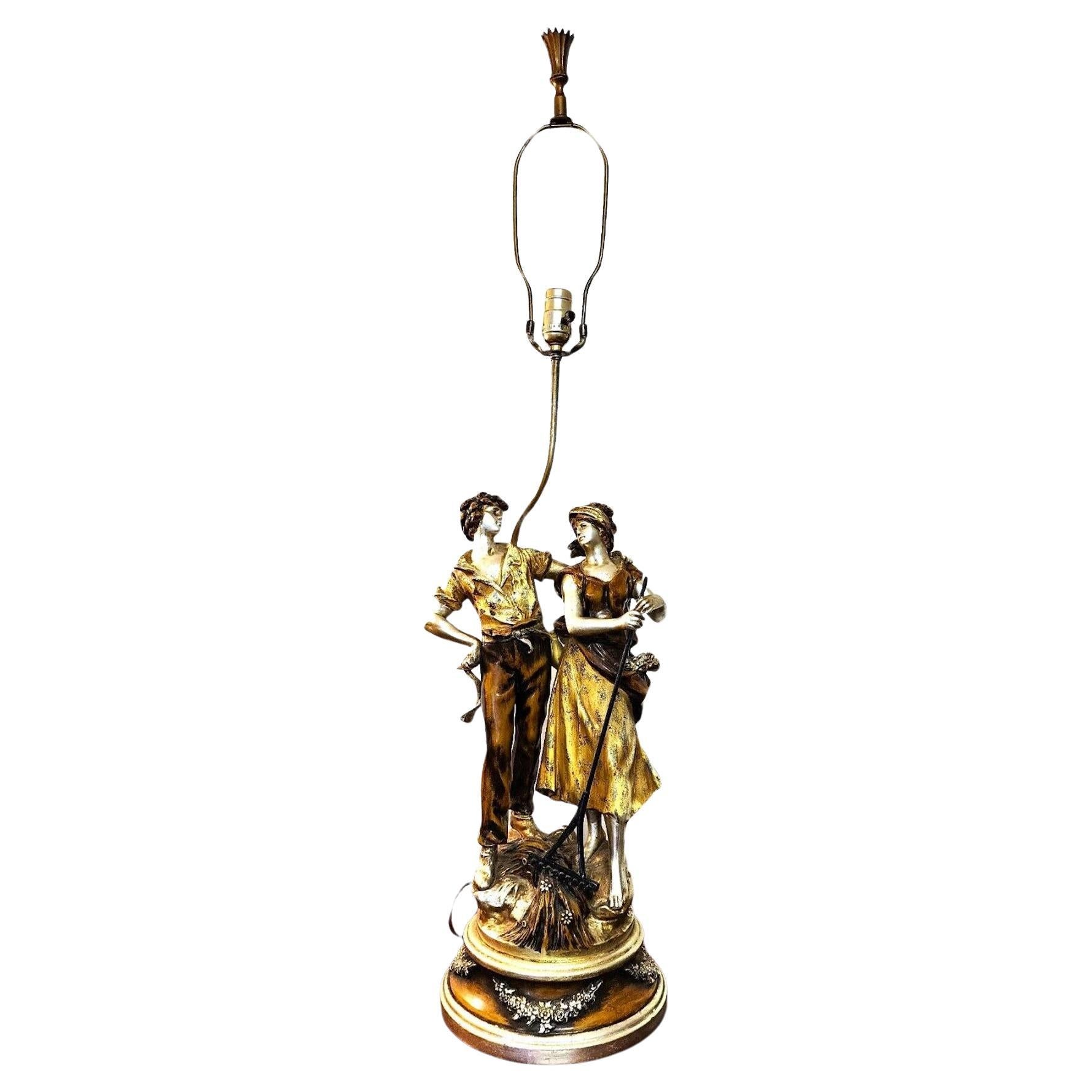 Tischlampe von L & F Moreau Bauernhof Junges Mädchen Selten