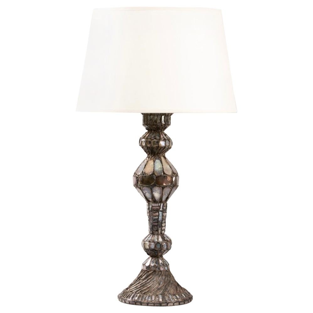 Table Lamp by Line Vautrin France, Talosel with Incrusted Mirrors Grey, Purple