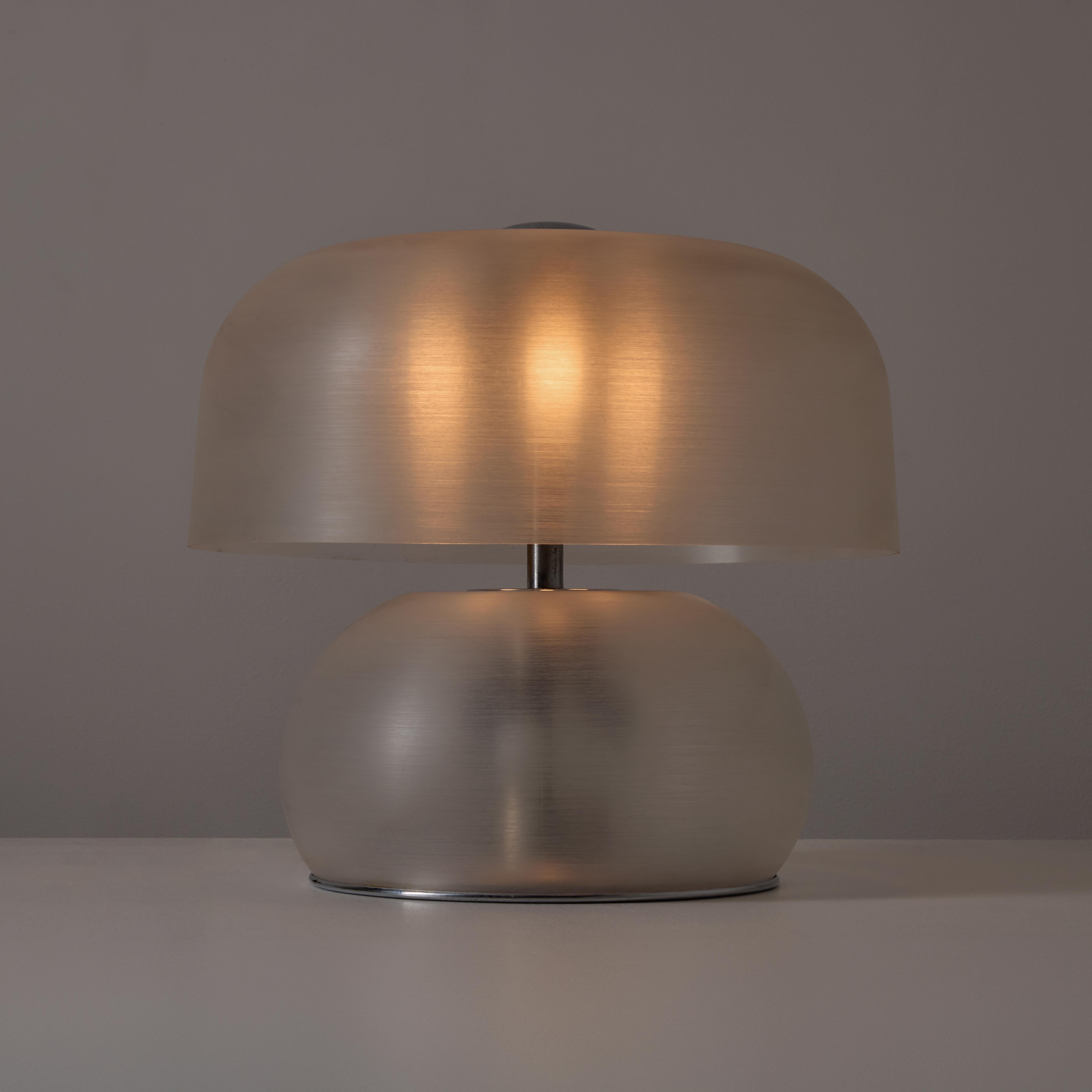 Table Lamp by Luigi Molin. Designed and manufactured in Italy, circa the 1970s. Spun XL brushed acrylic table lamp consisting of a top and separate bottom piece, along with chrome accents. Each region of can be turned on individually or all together
