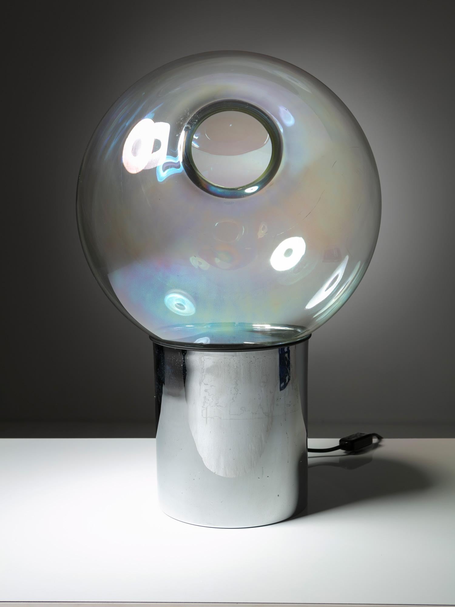 Italian Large Iridized Glass Sphere Table Lamp by Lumenform, Italy, 1970s For Sale
