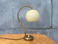 Table Lamp by Mauri Almari for Idman Oy, Brass, Rattan, Glass