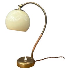 Table Lamp by Mauri Almari for Idman Oy, Brass, Rattan, Glass