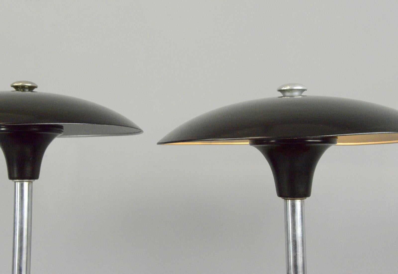 Table lamp by Max Schumacher for Werner Schröder Lobenstein.

- Price is per lamp
- Domed steel shade
- Chrome stem
- On/Off push switch on the base
- Takes E27 fitting bulbs
- Designed by Max Schumacher
- Produced by Werner Schröder,