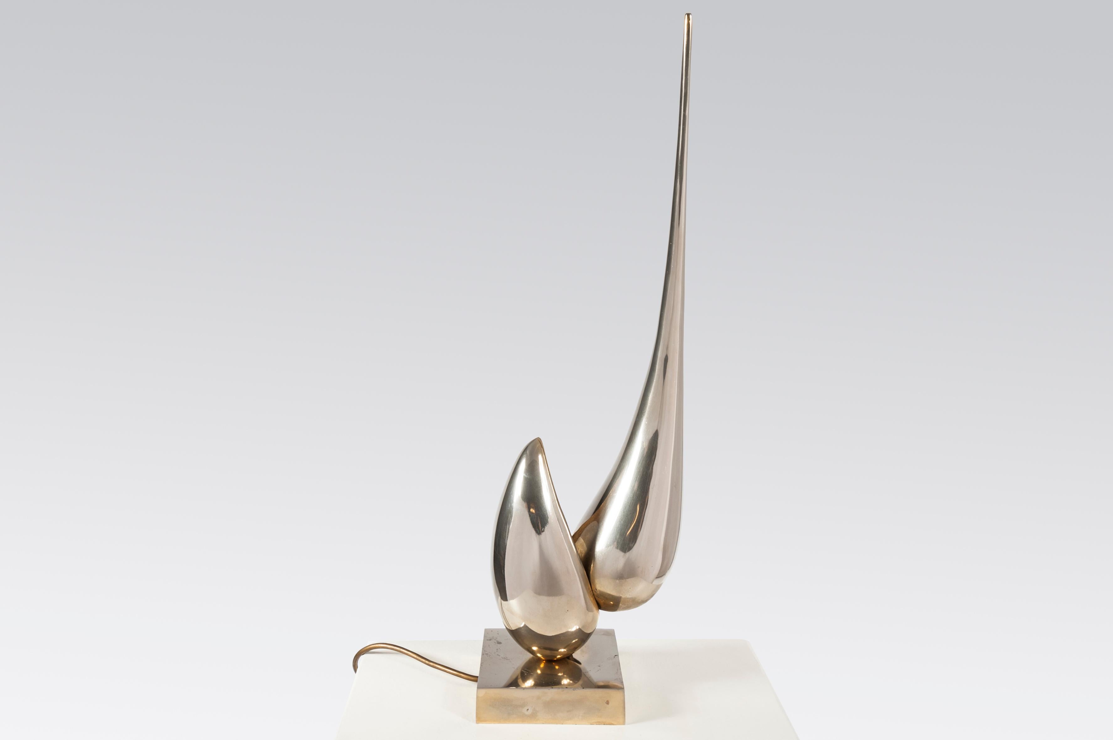 Very rare table lamp by Michel Armand in bronze nickel plated, circa 1970, original condition.