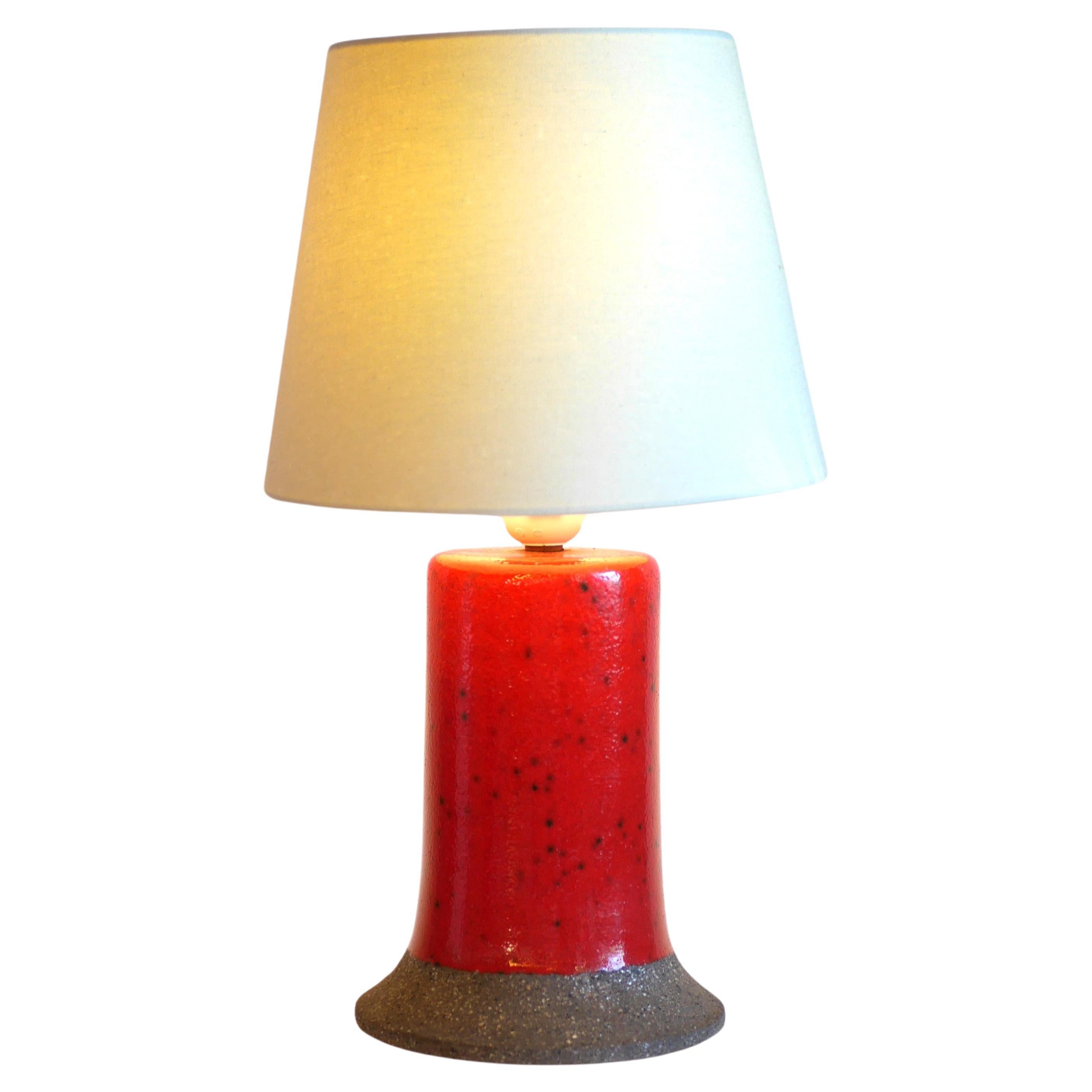 Table lamp by Nittsjö, a bright red pottery lamp By Thomas Hellström For Sale