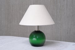 Table Lamp by Olof Heijke, Green Lacquered Wood and Nickel, Sweden, circa 1930s