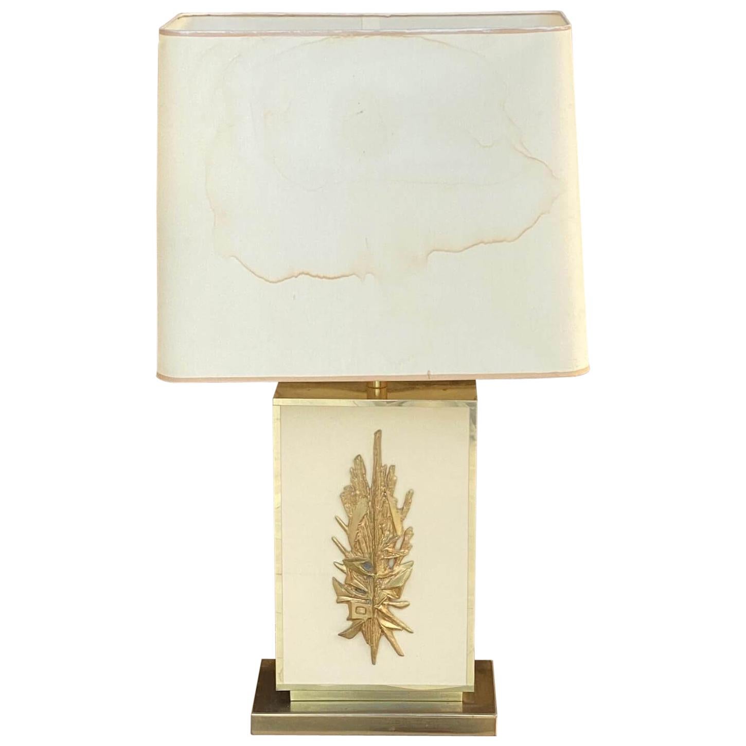 Table Lamp by Philippe Cheverny, Large Model, Brass, Resin, Plastic, France 1970