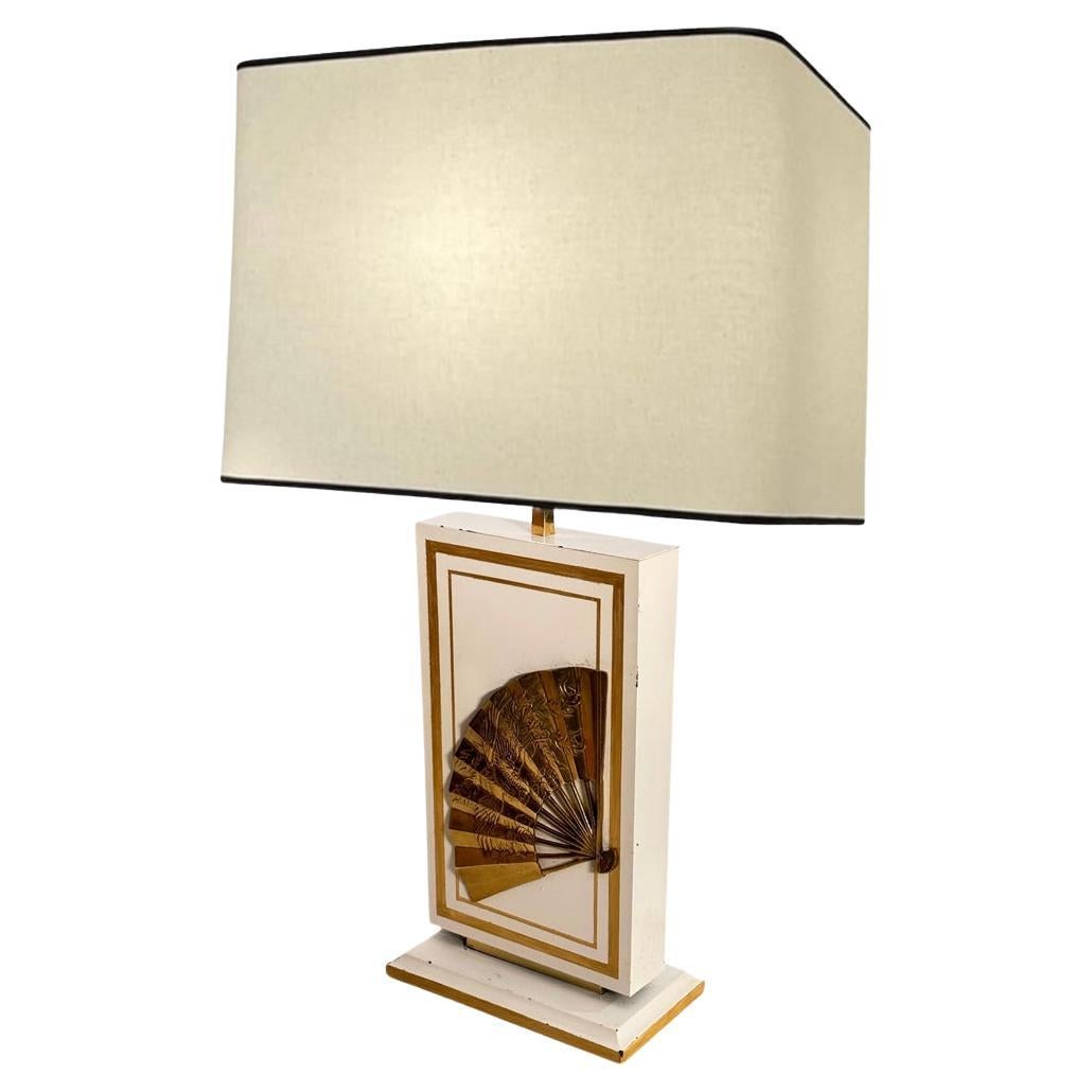 Hollywood Regency Lampe de table de Philippe Cheverny, grand modèle, laiton, bois  France 1970 en vente