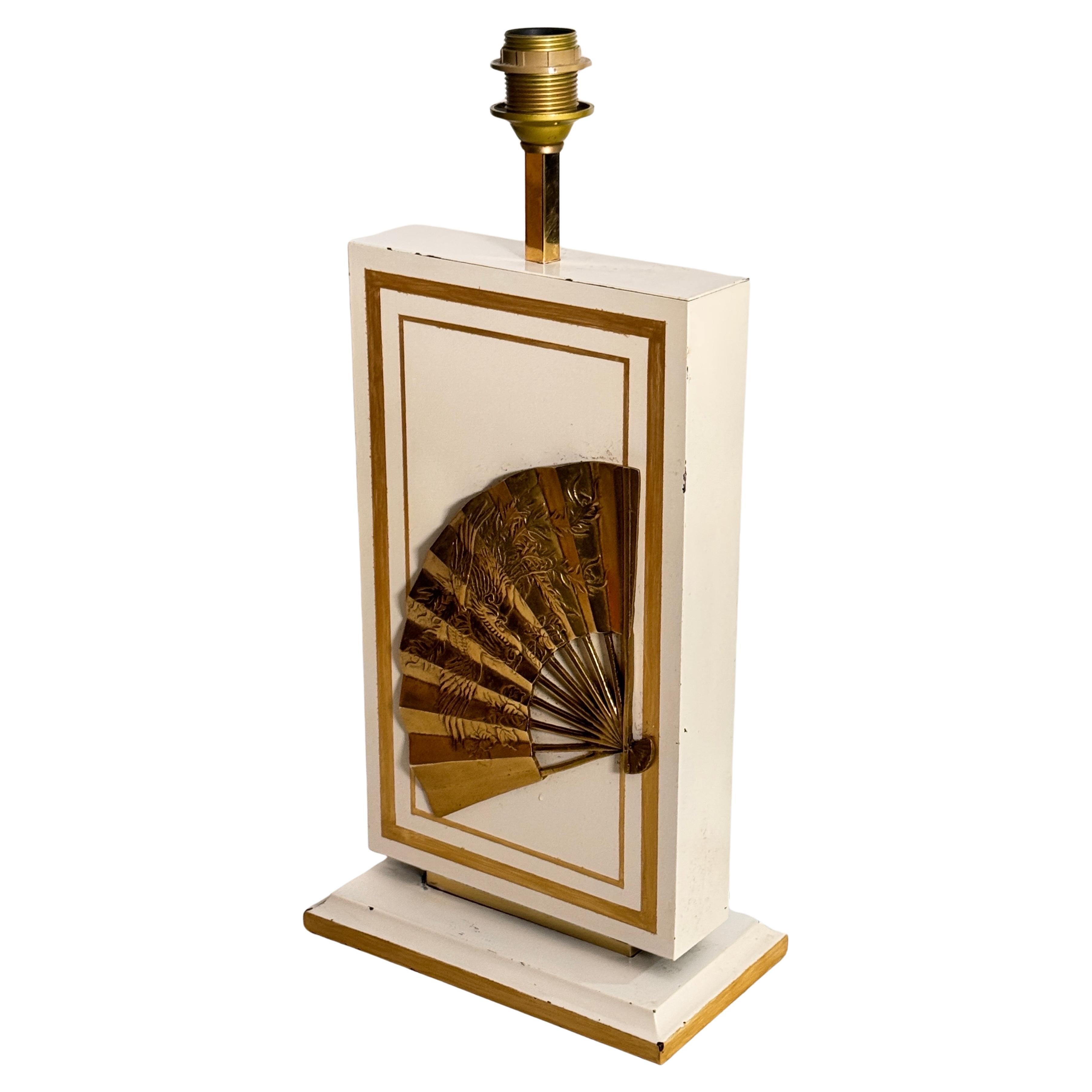 Fin du 20e siècle Lampe de table de Philippe Cheverny, grand modèle, laiton, bois  France 1970 en vente