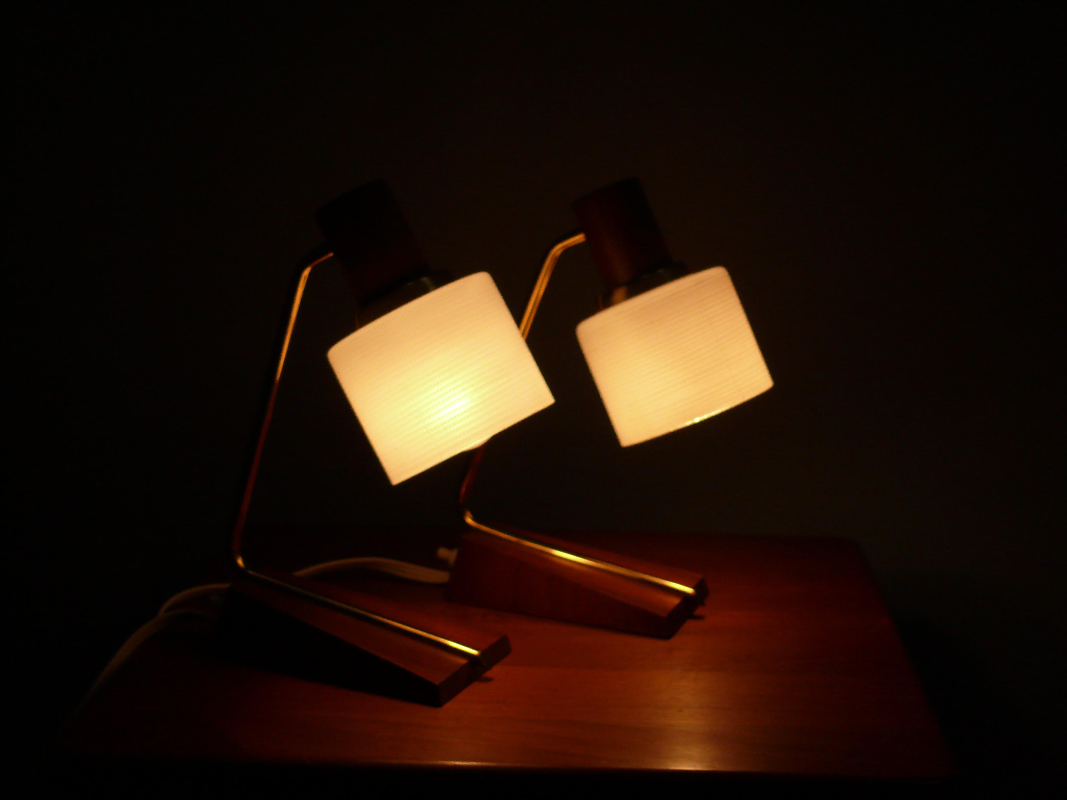 Table Lamp by TEMDE - glass, teak, brass, - Germany, 1960s 6