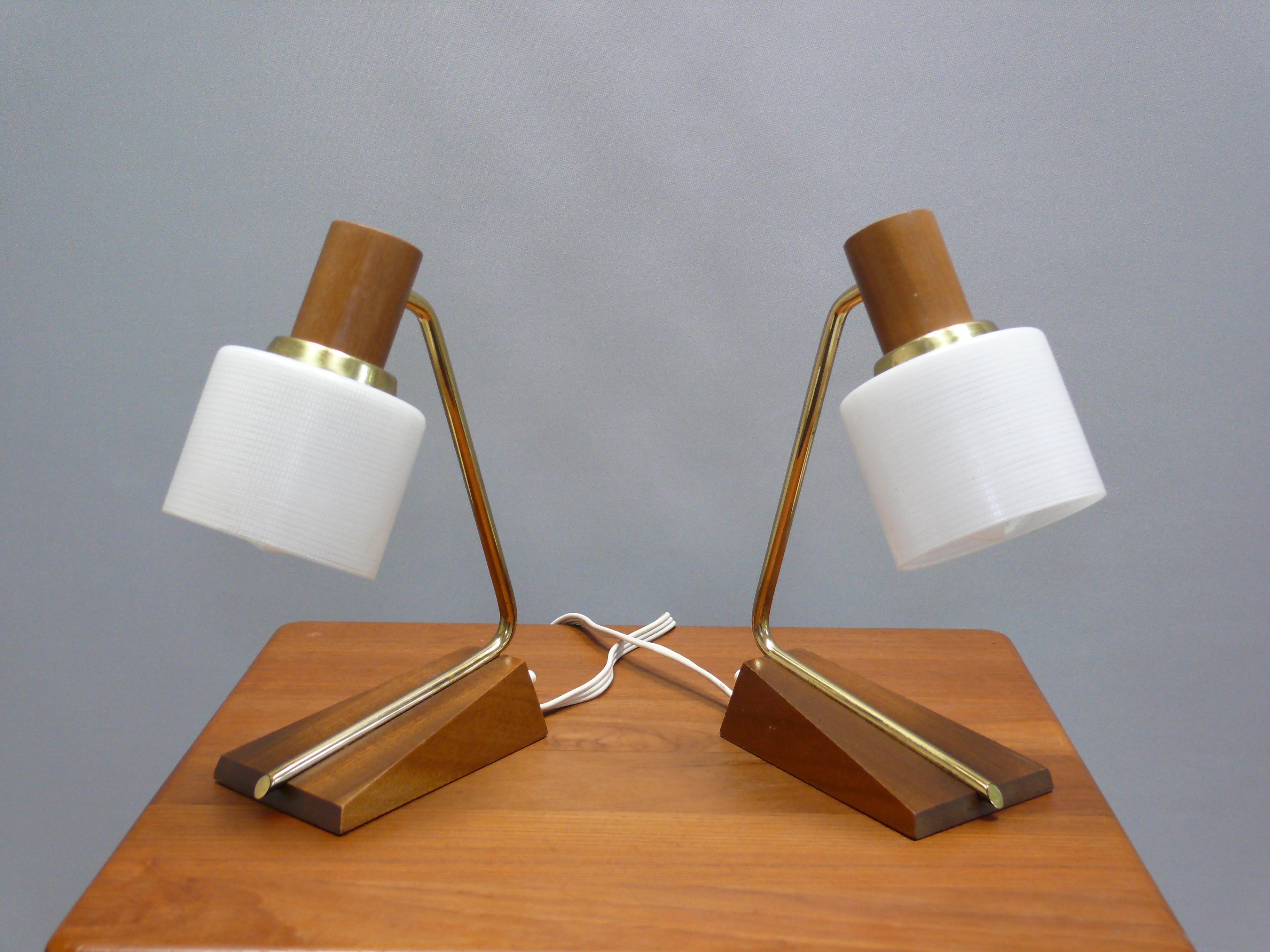 Mid-Century Modern Table Lamp by TEMDE - glass, teak, brass, - Germany, 1960s
