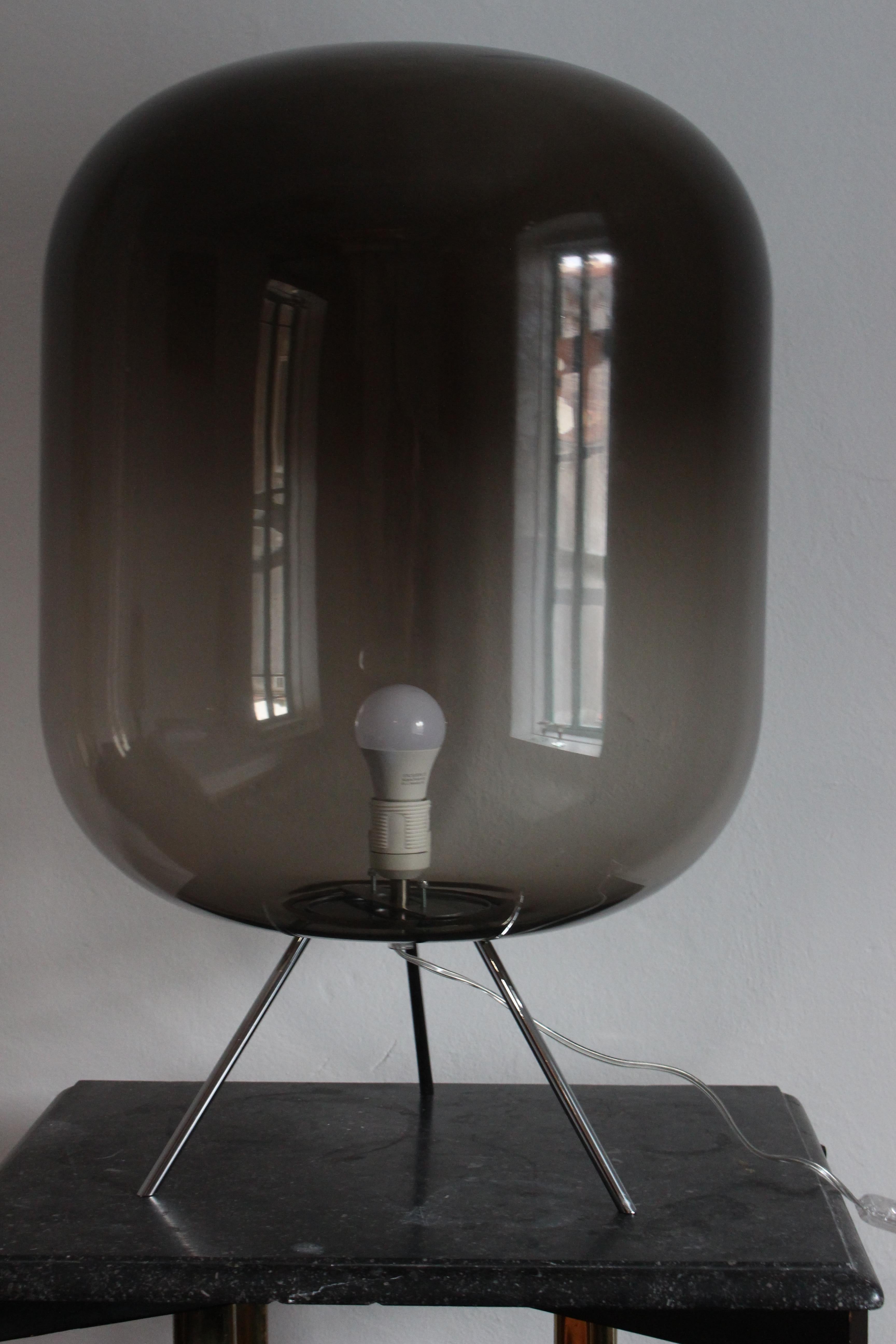 Italian modern large table lamp, Fume glass chrome base .Table lamp can be a floor lamp because of the size. 

 