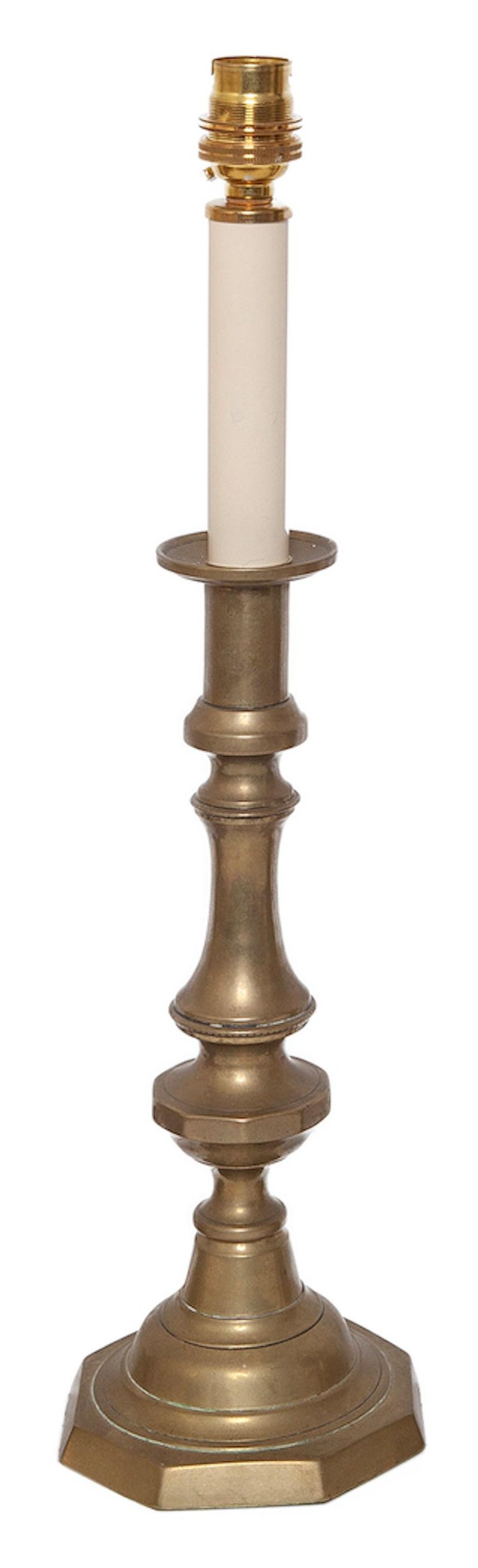 Table Lamp Candlesticks Pair Brass Turned For Sale at 1stDibs
