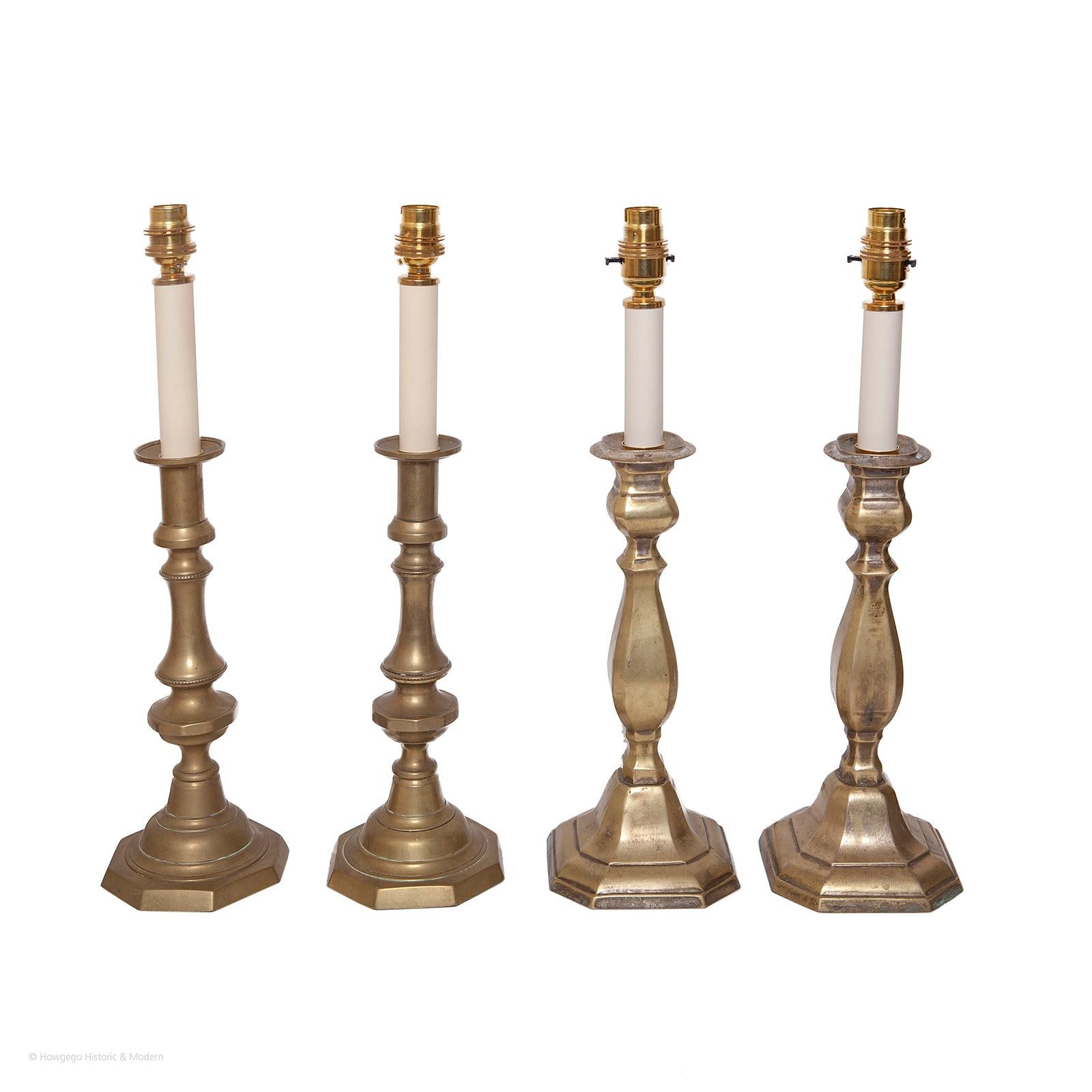 19th Century Table Lamp Candlesticks Pair Brass Turned For Sale