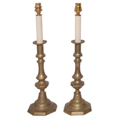 Table Lamp Candlesticks Pair Brass Turned