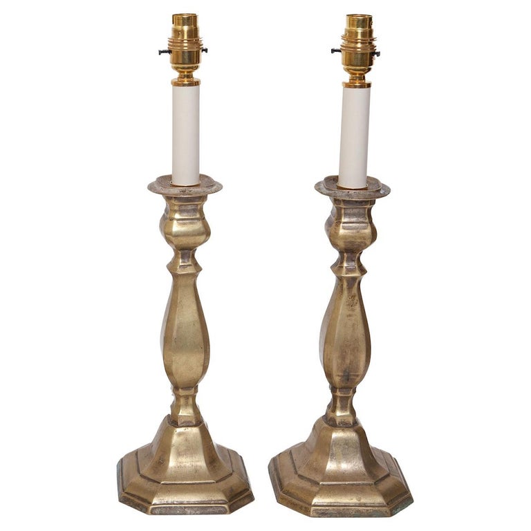 Table Lamp Candlesticks Pair Brass Turned For Sale at 1stDibs