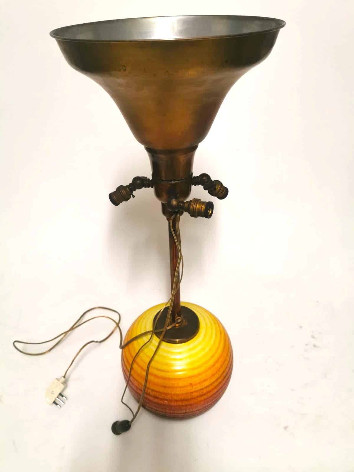 European Table Lamp, Ceramic and Brass, 1930s