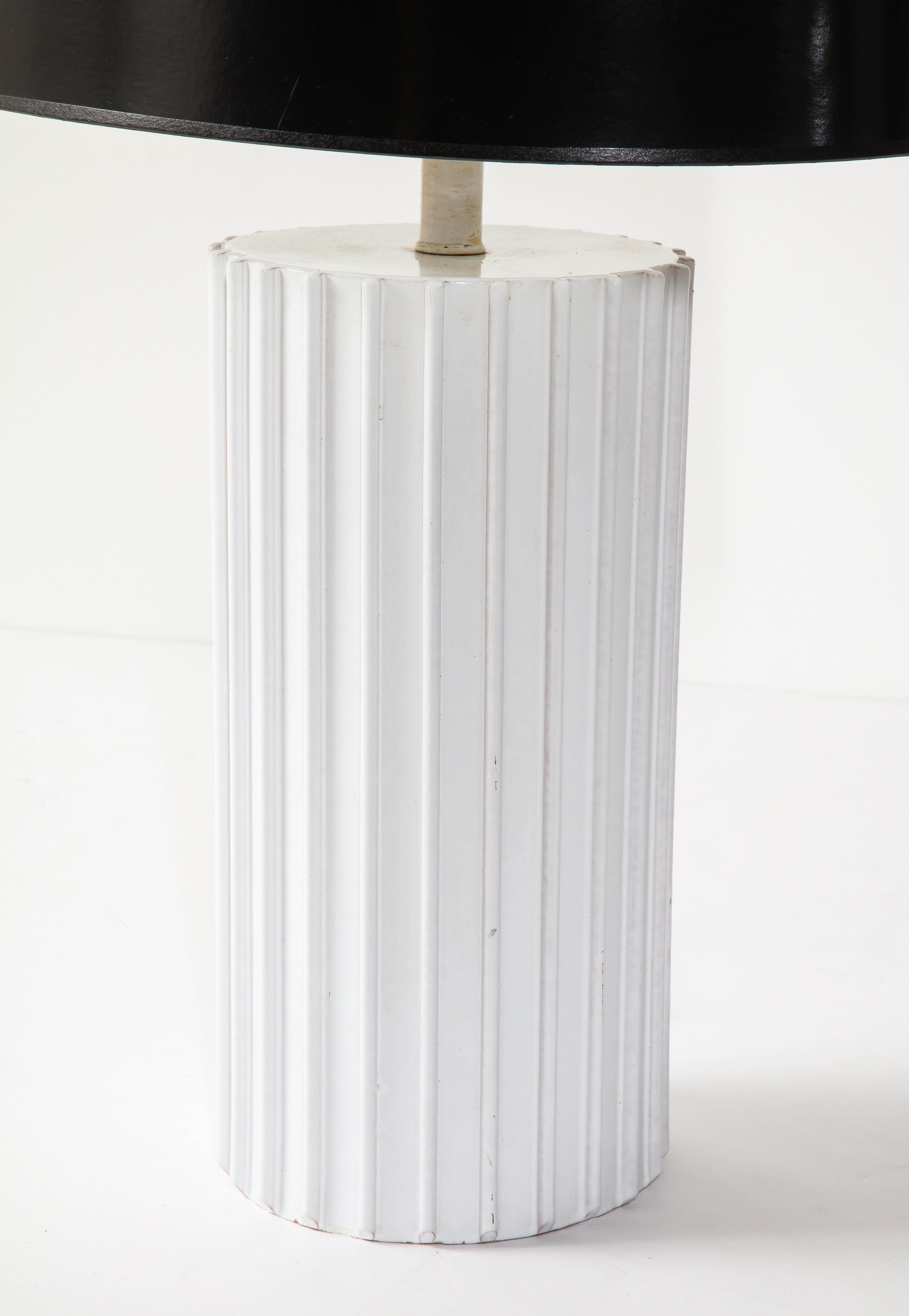 Table Lamp, Ceramic, White, Midcentury, Tall White Ceramic Lamp, C 1960, Lamp In Good Condition For Sale In New York, NY