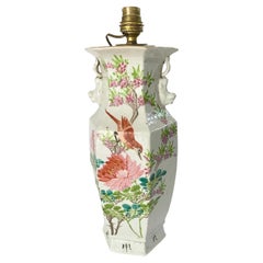 Table Lamp, Chinese, Porcelaine, Hand Painted, in a Vase Shape, China circa 1880