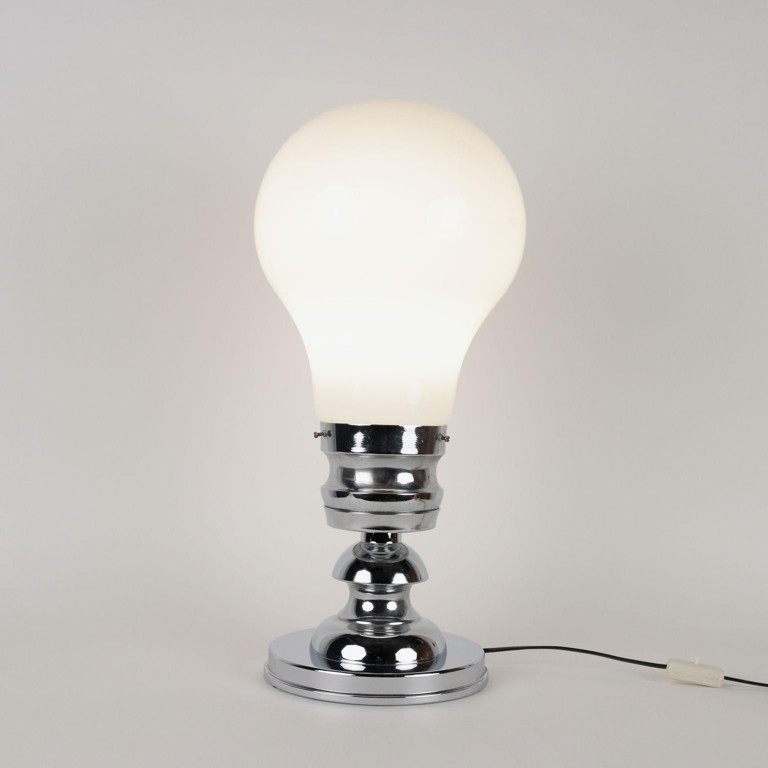Mid-Century Modern Table Lamp Chromed Metal Glass Italy 1960s-1970s