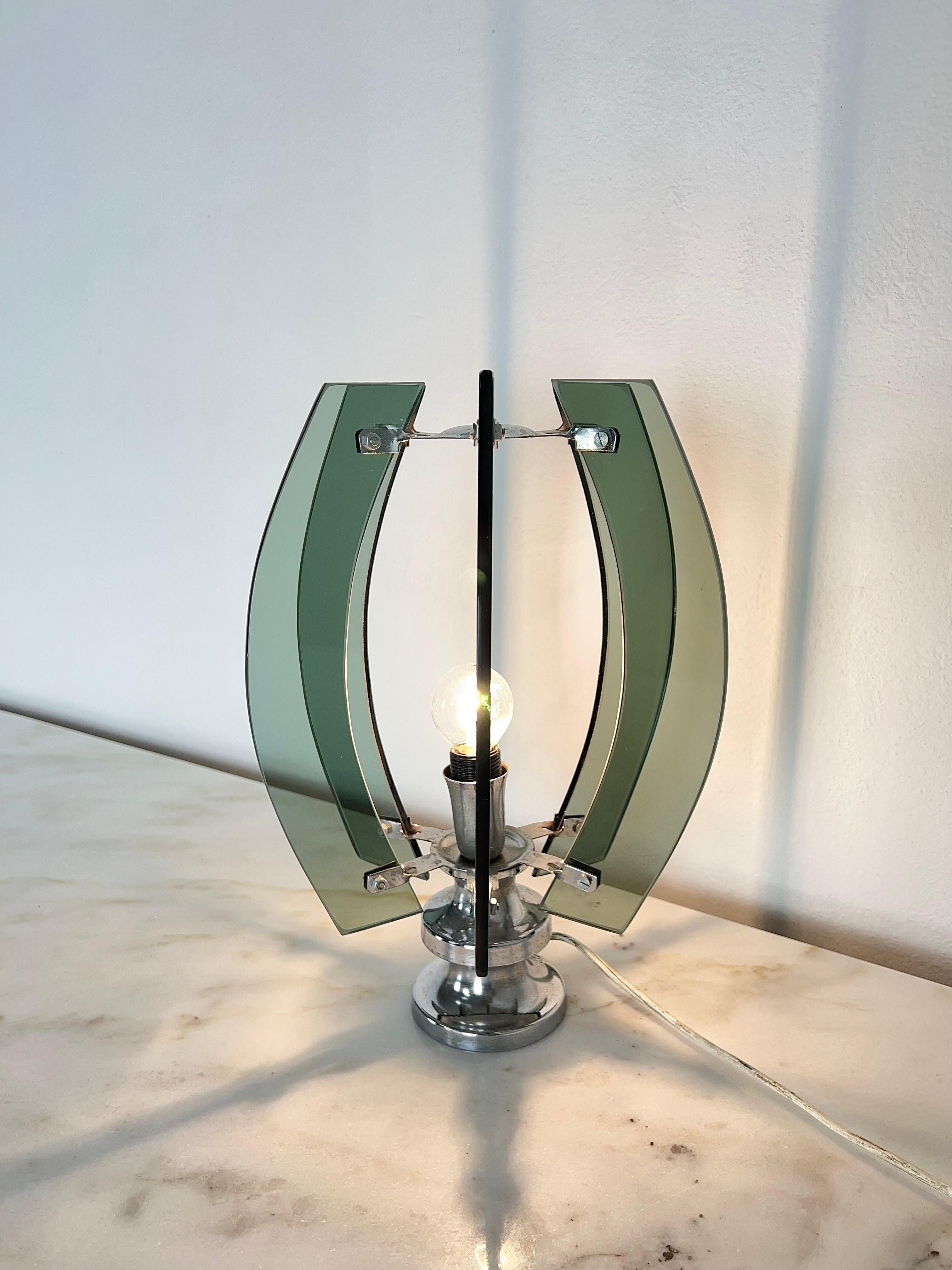 20th Century Table Lamp Smoked Glass Chromed Metal Midcentury Italian Design 1970s For Sale