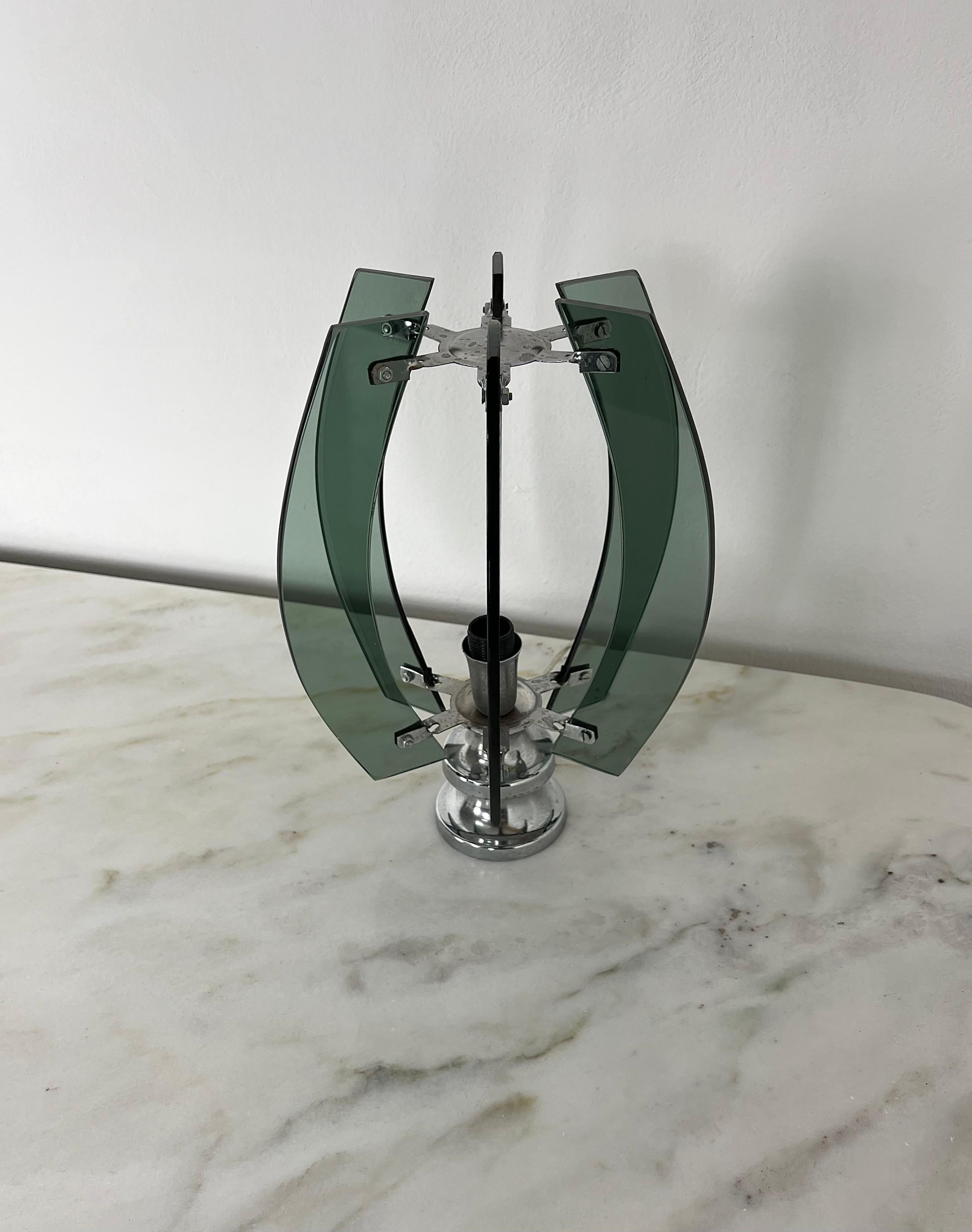 Table Lamp Smoked Glass Chromed Metal Midcentury Italian Design 1970s For Sale 3