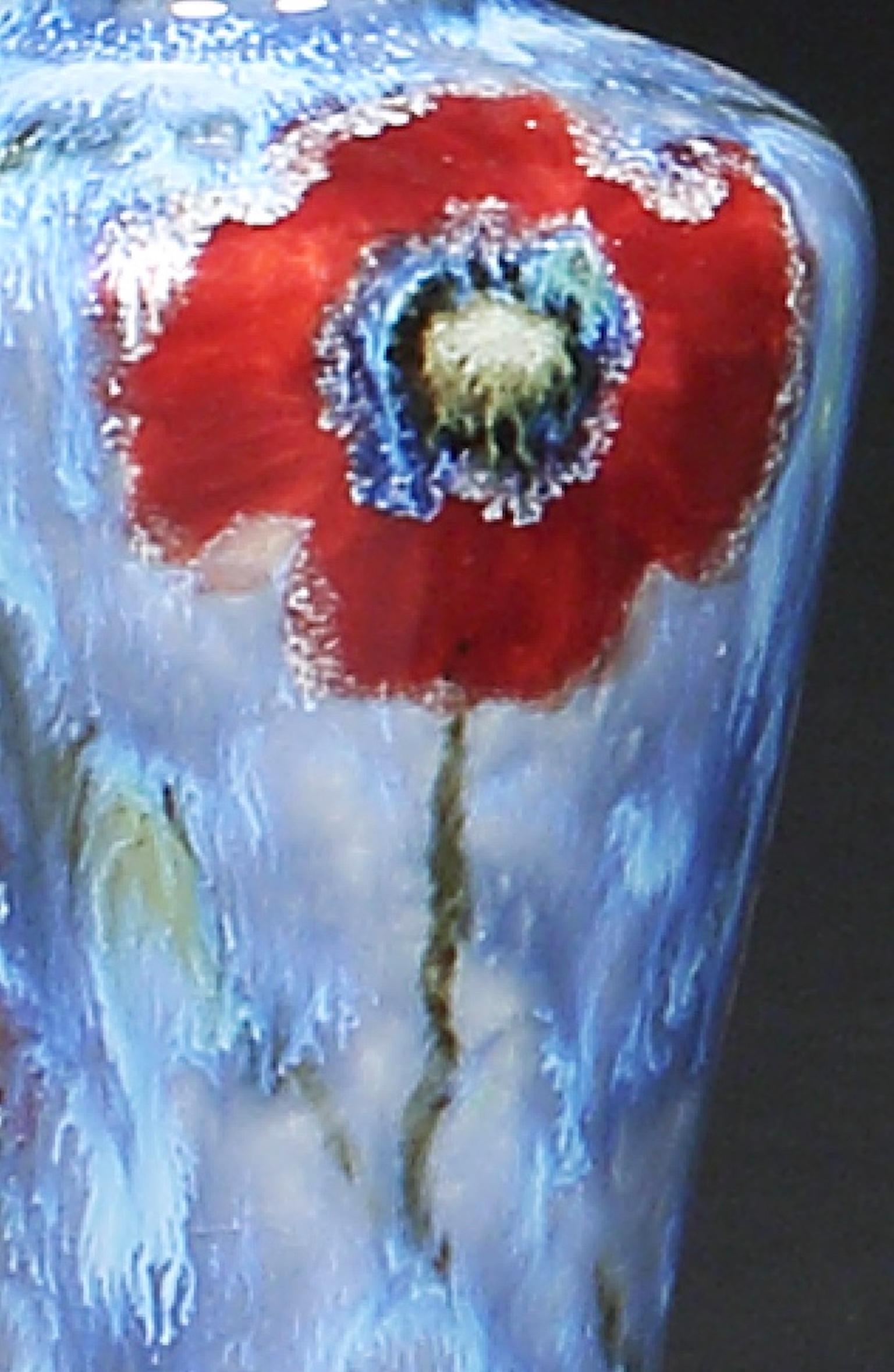 Peint à la main Lampe de bureau Cobridge Poppy and Ice Vase High Blue Red Green White Anita Harris en vente