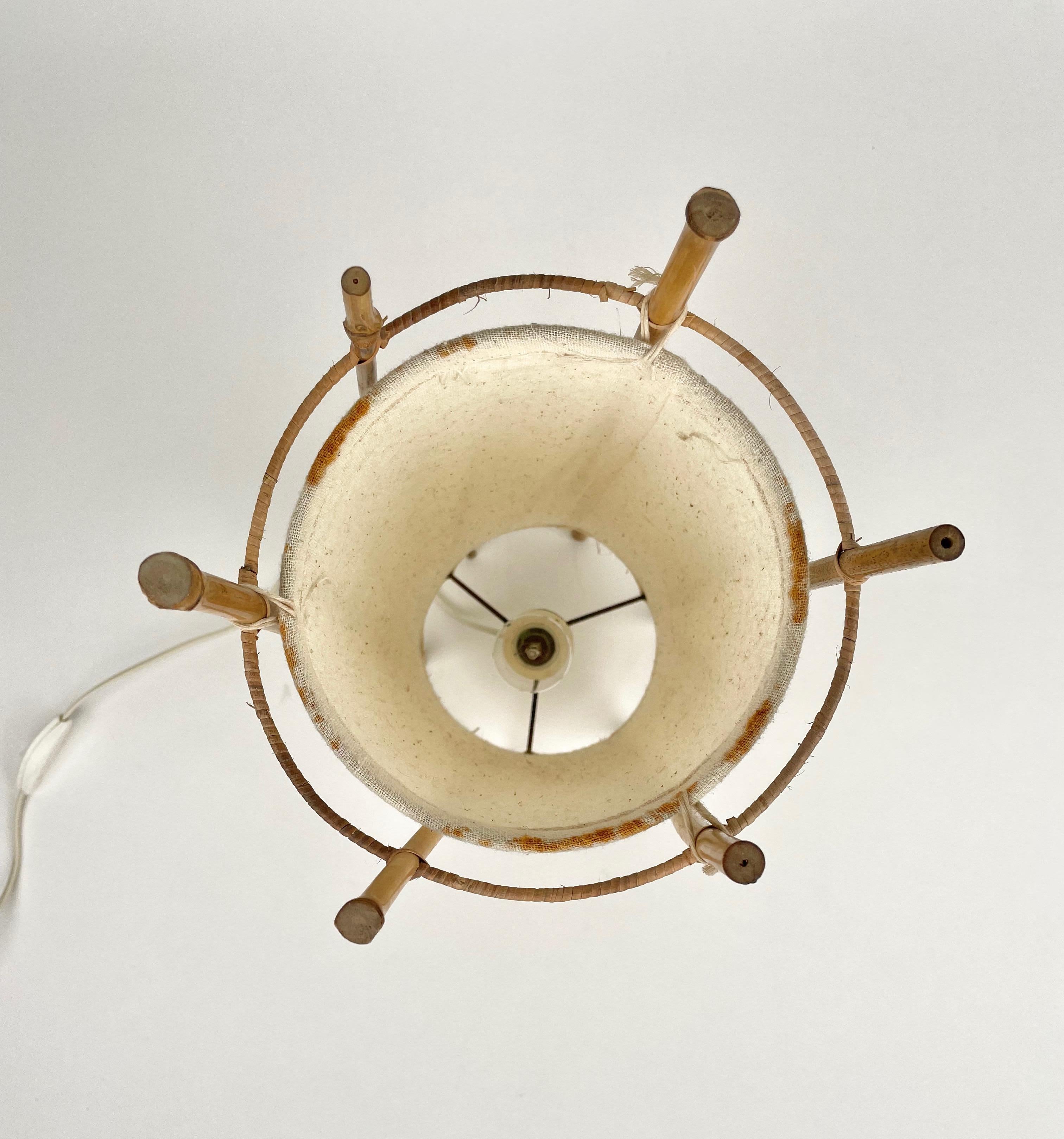 Table Lamp Cotton Bamboo & Rattan Attributed to Louis Sognot, France, 1950 5