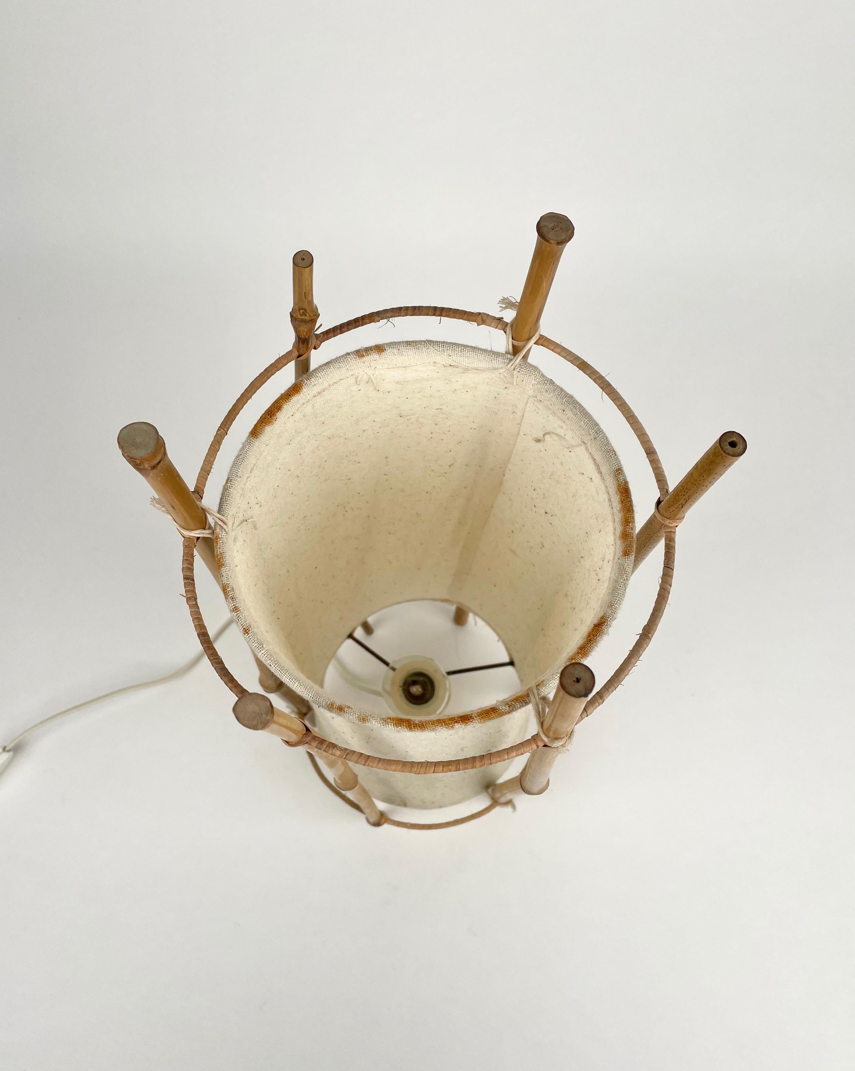 Table Lamp Cotton Bamboo & Rattan Attributed to Louis Sognot, France, 1950 6