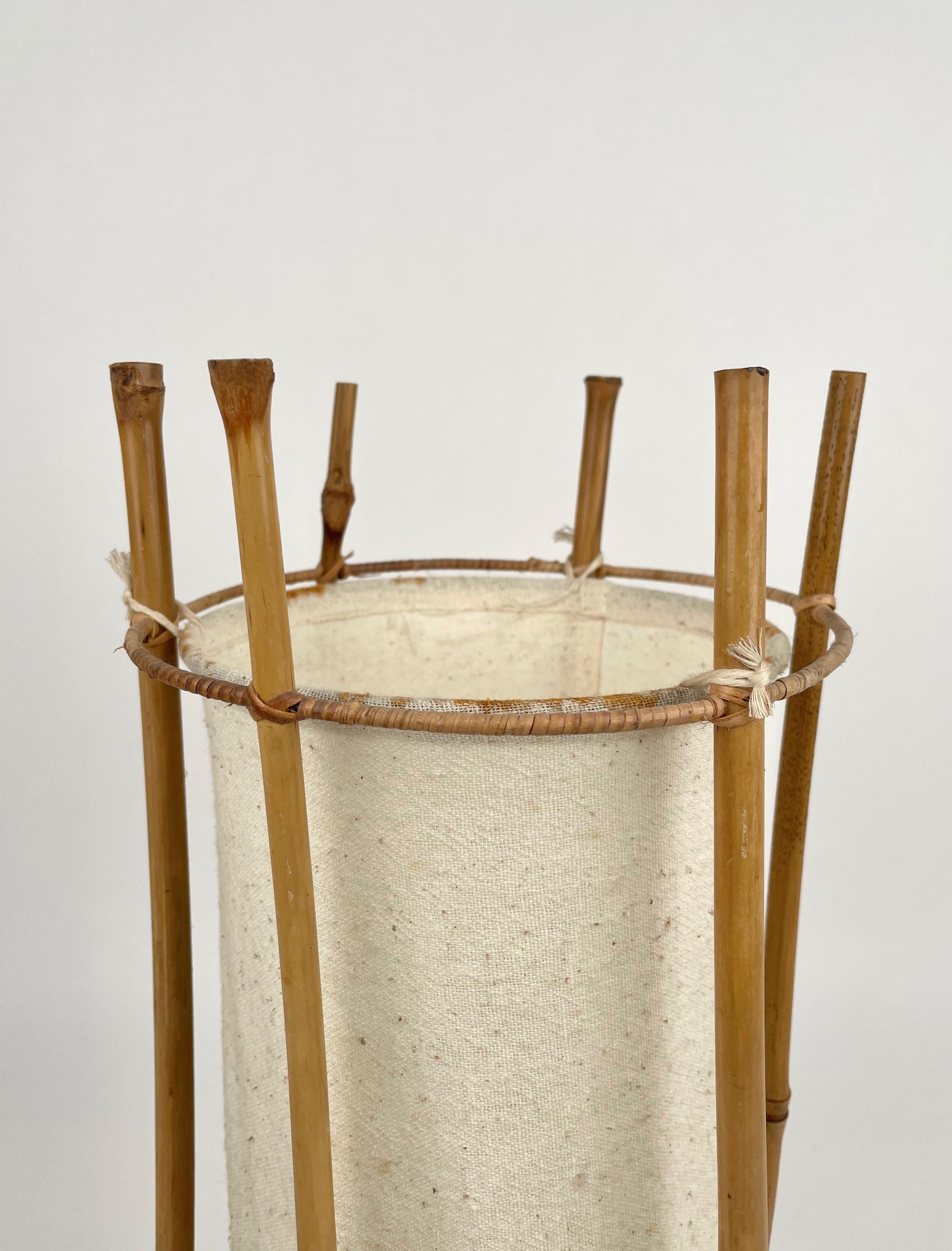 Table Lamp Cotton Bamboo & Rattan Attributed to Louis Sognot, France, 1950 7