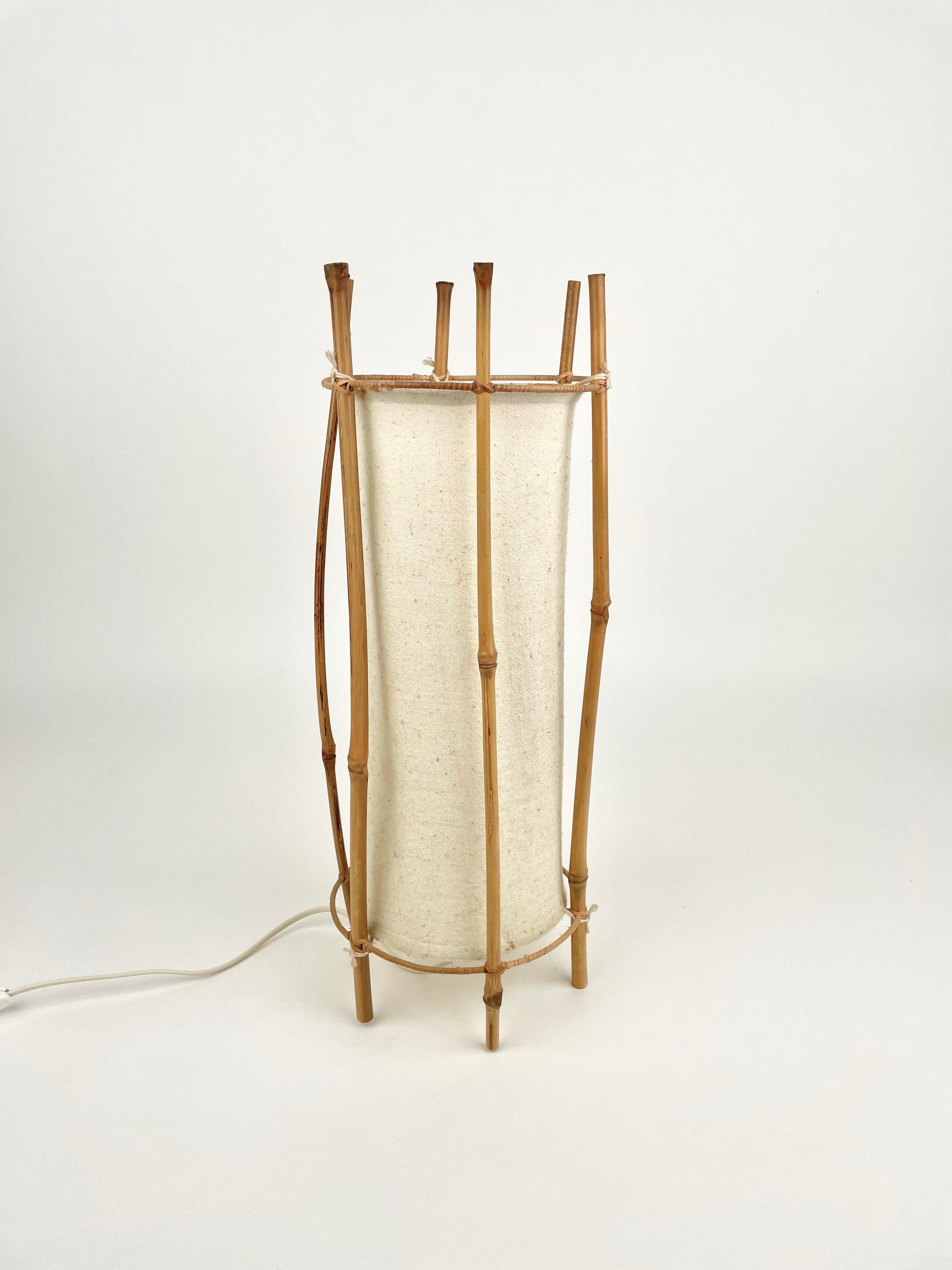 Table Lamp Cotton Bamboo & Rattan Attributed to Louis Sognot, France, 1950 12