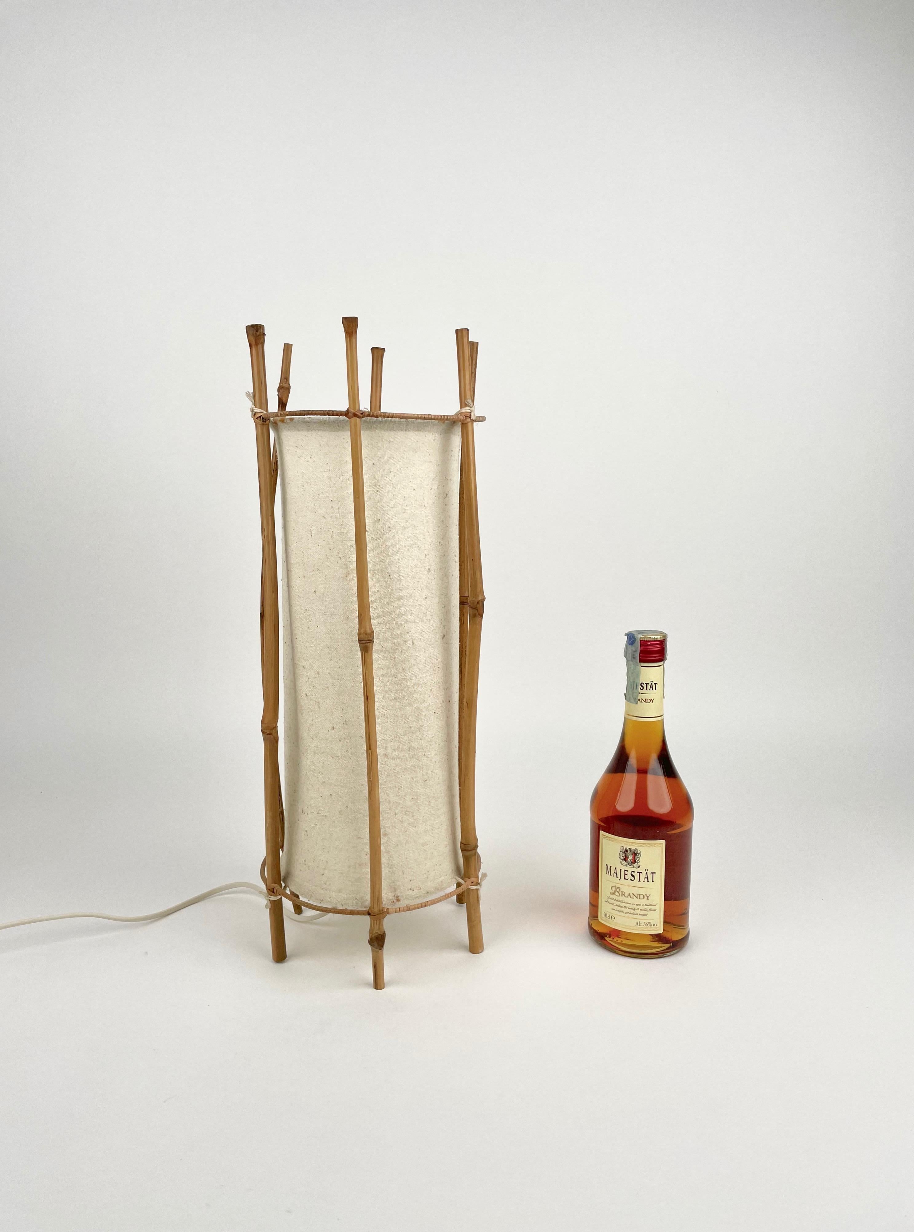 Table Lamp Cotton Bamboo & Rattan Attributed to Louis Sognot, France, 1950 2