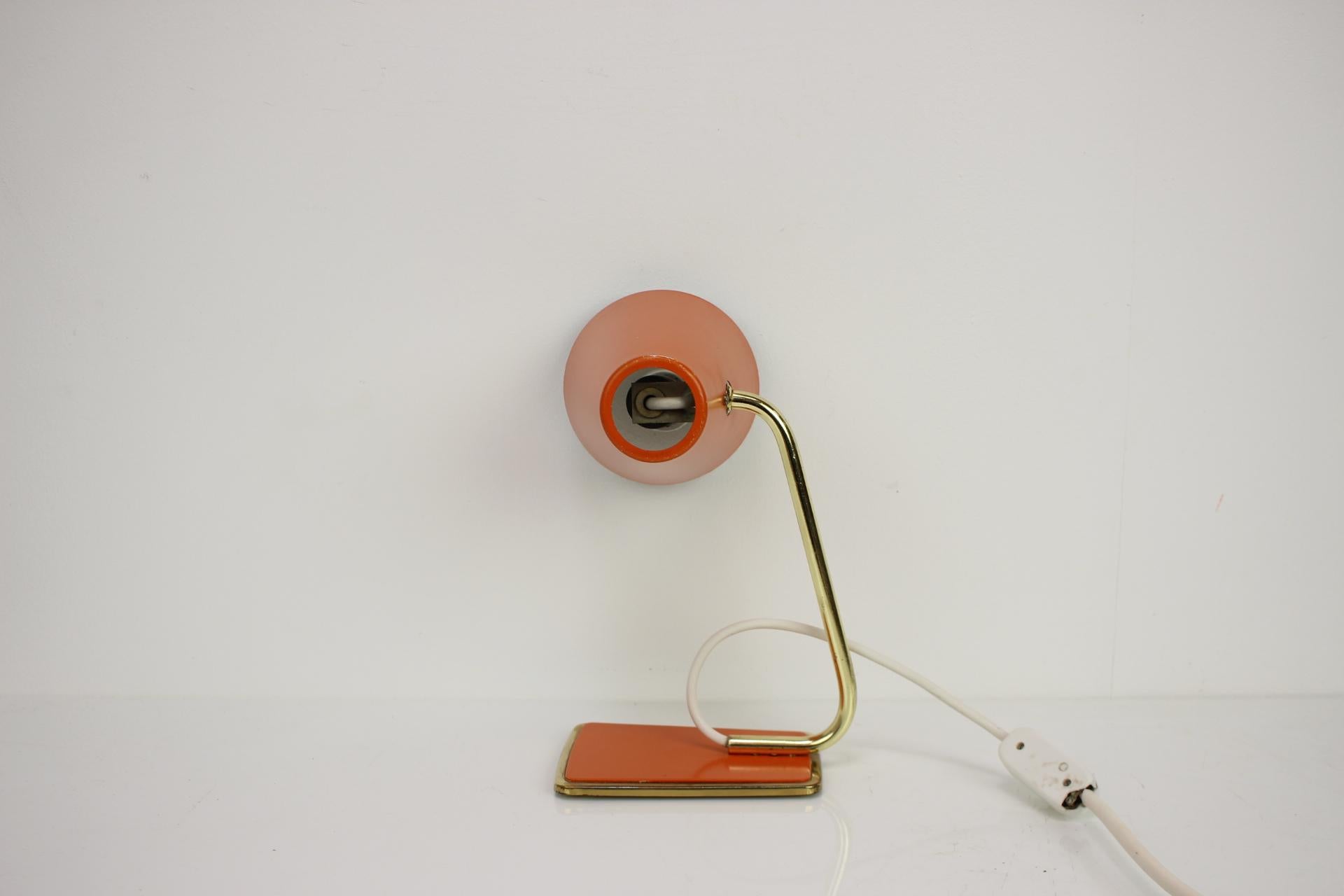 Vintage table lamp made in Czechoslovakia, in the 1960's.
Cleaned, repolished, in original condition, with some signs of use.

