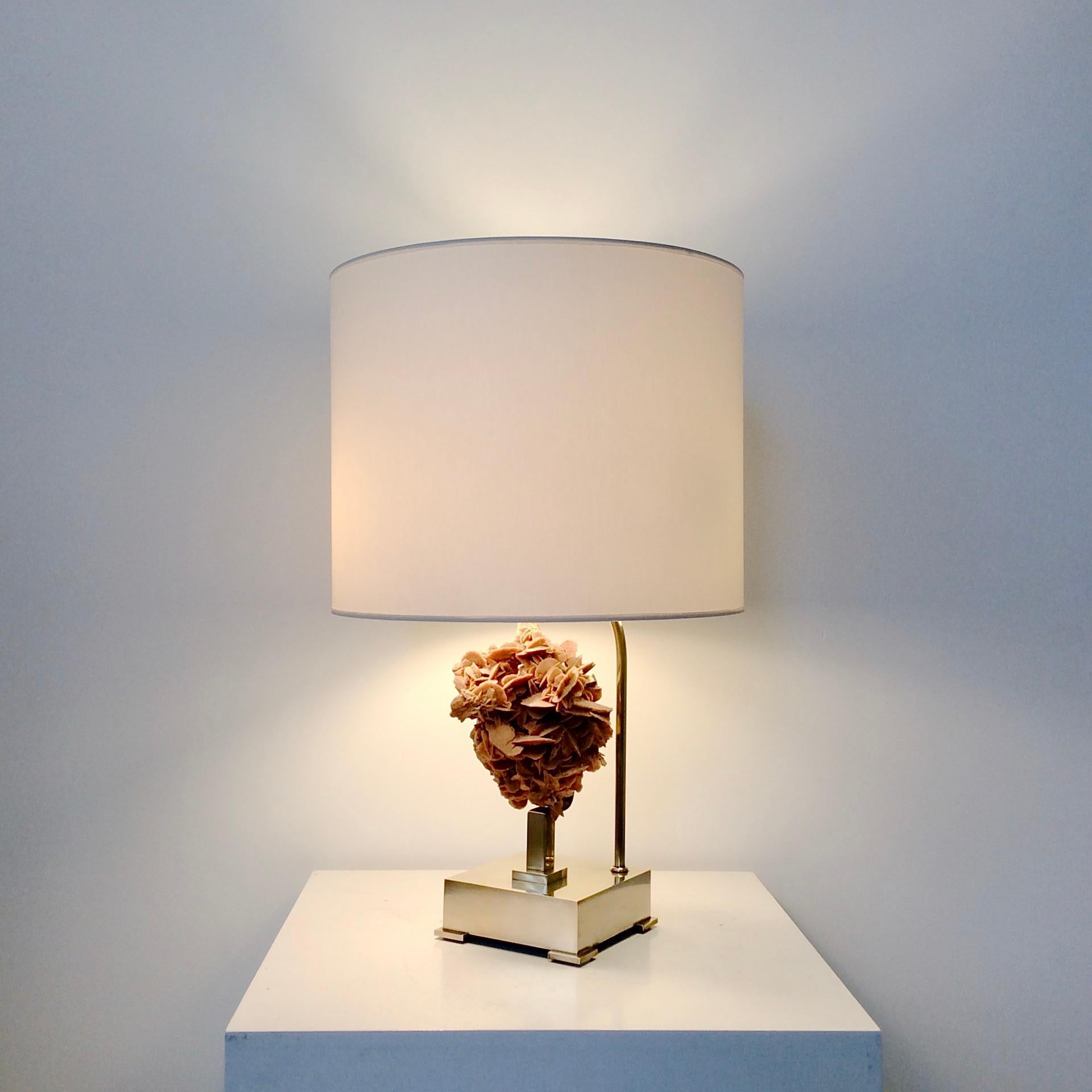 Mid-Century Modern Table Lamp, Desert Rose and Brass, by Willy Daro, circa 1970, Belgium